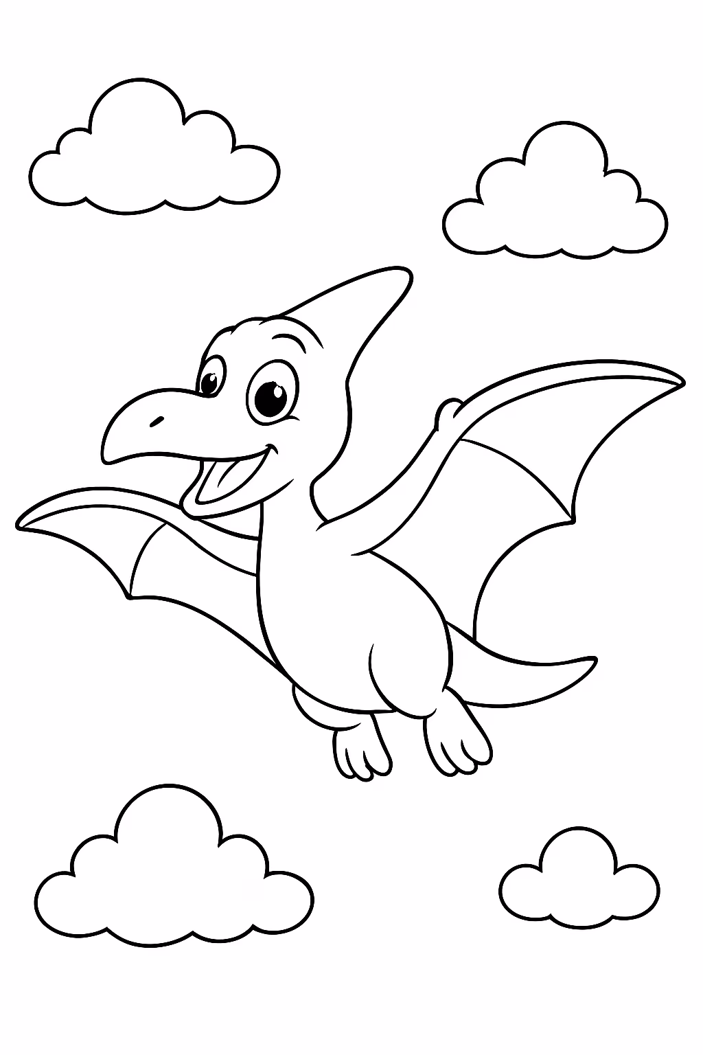 Piterodatilo kawai voando no ceu para colorir — desenho para imprimir