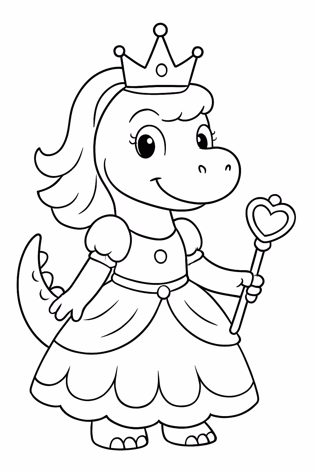 Princesa dinossauro para colorir — desenho para imprimir