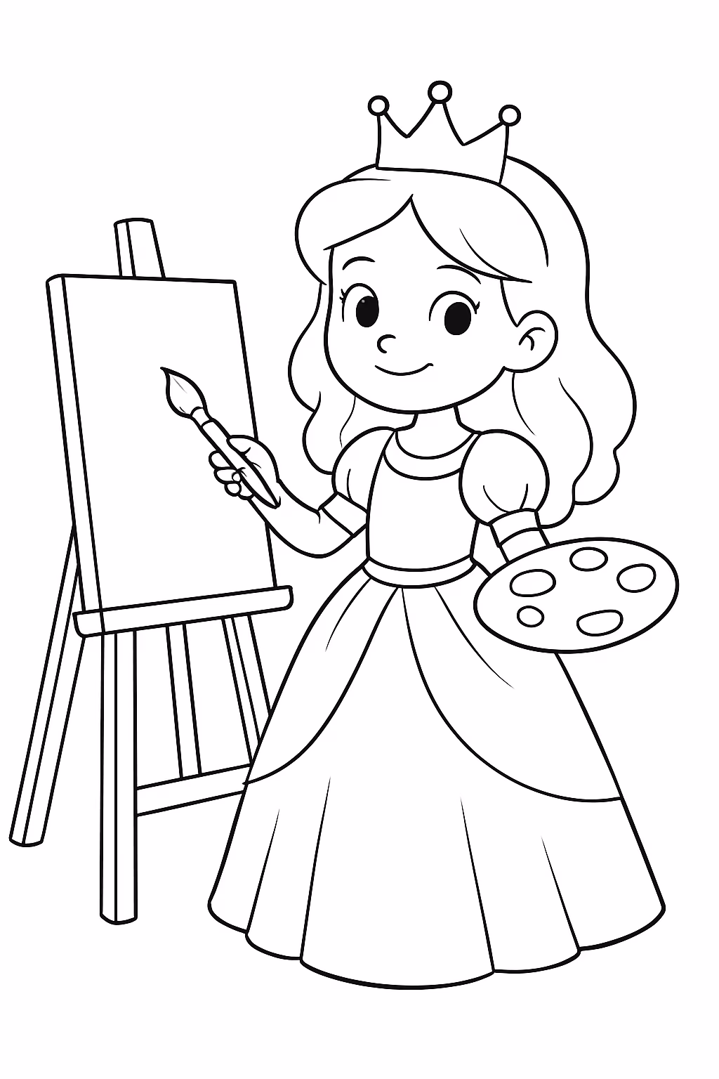 Princesa pintora para colorir — desenho para imprimir