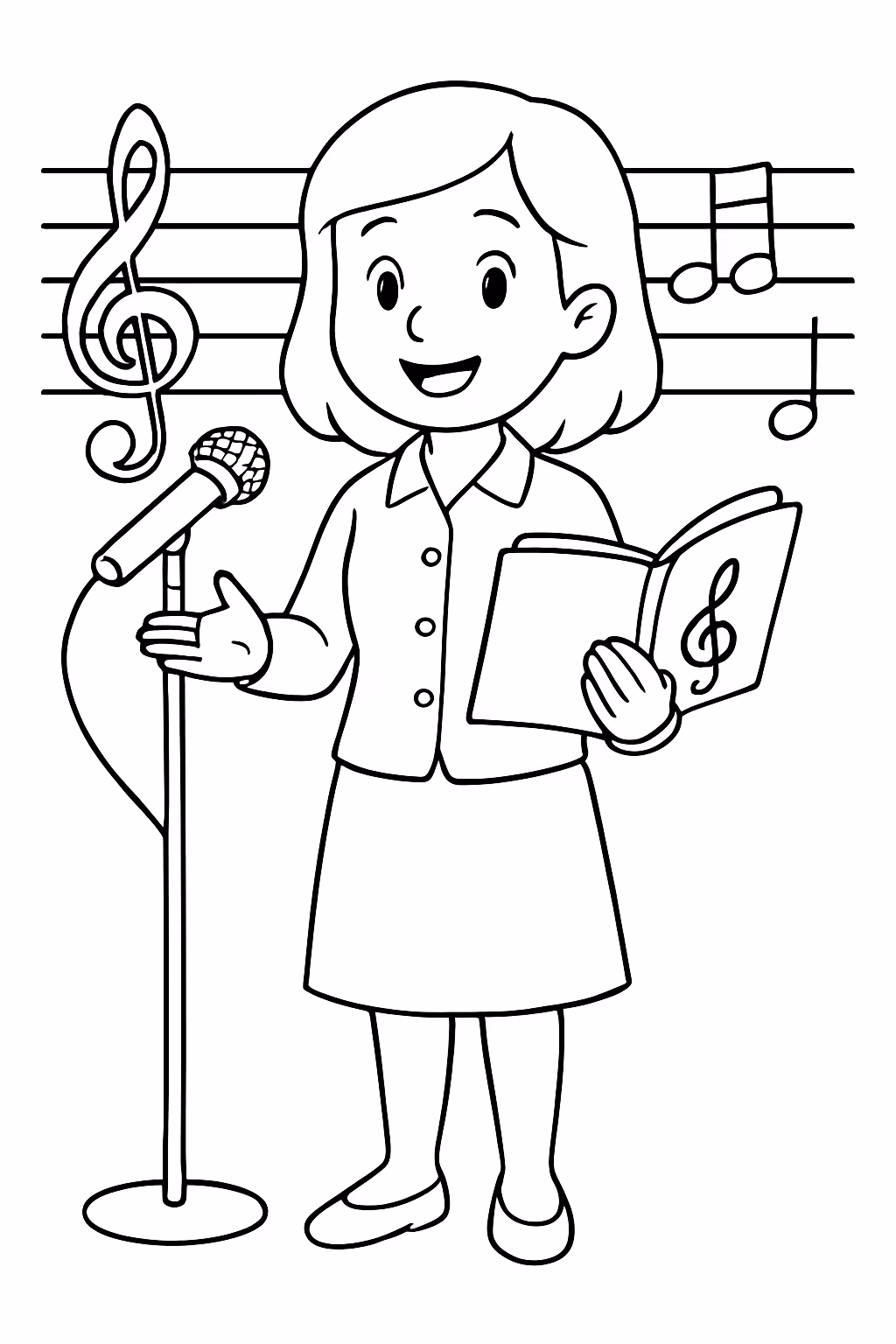 Professora de canto para colorir — desenho para imprimir