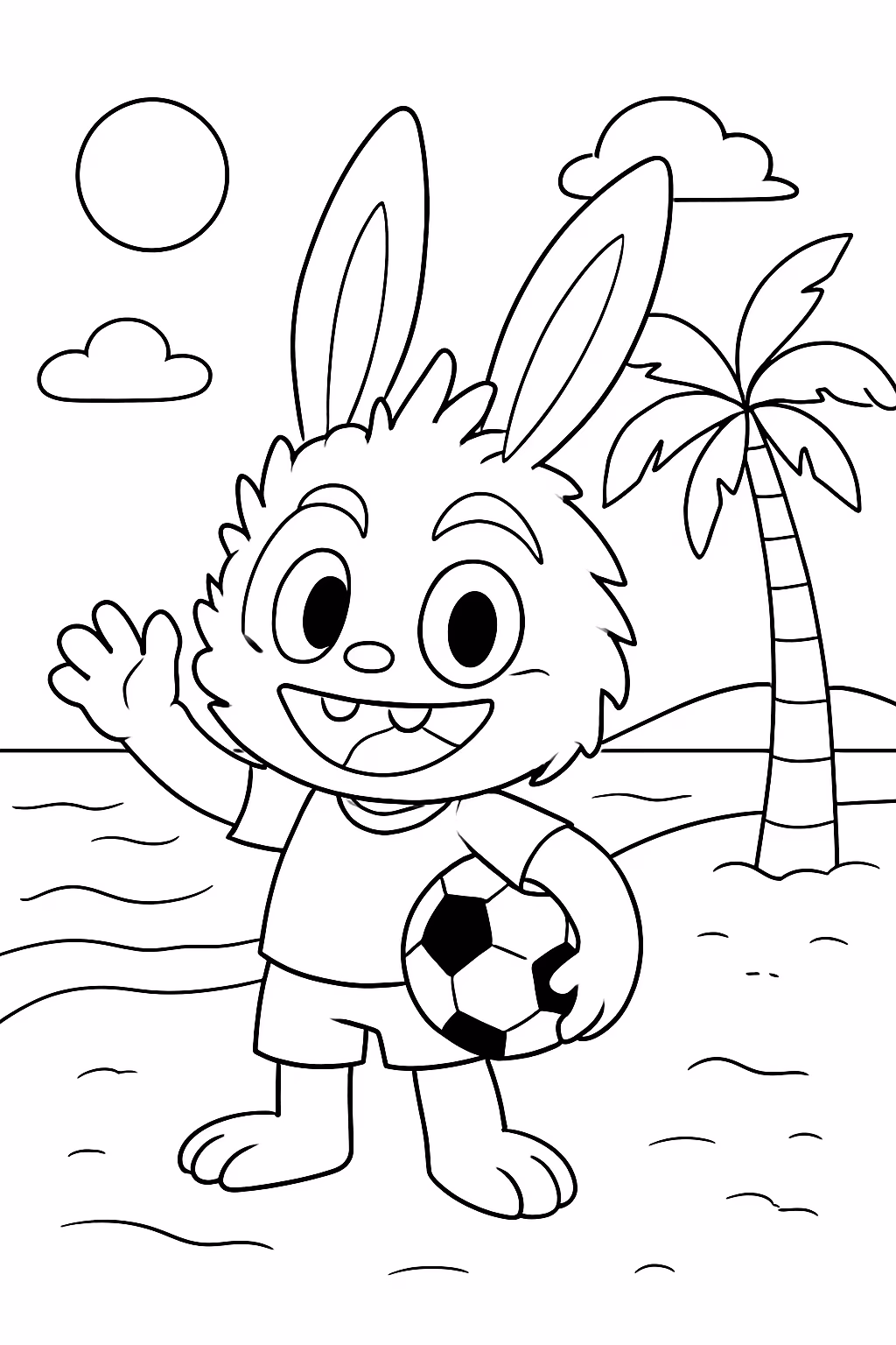 Quero um do labubu na praia copa do mundo para colorir — desenho para imprimir