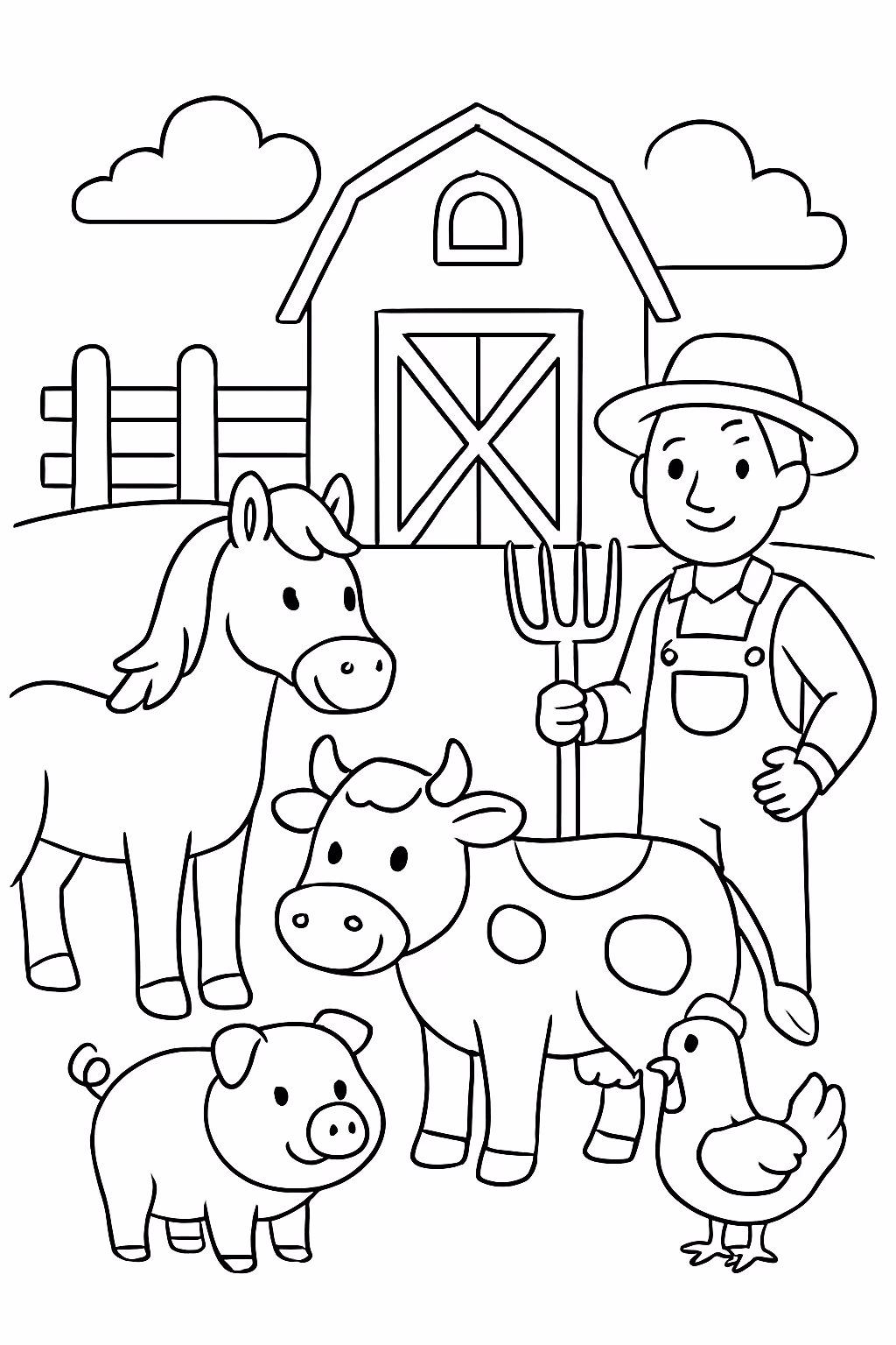 Quinta de animais para colorir — desenho para imprimir