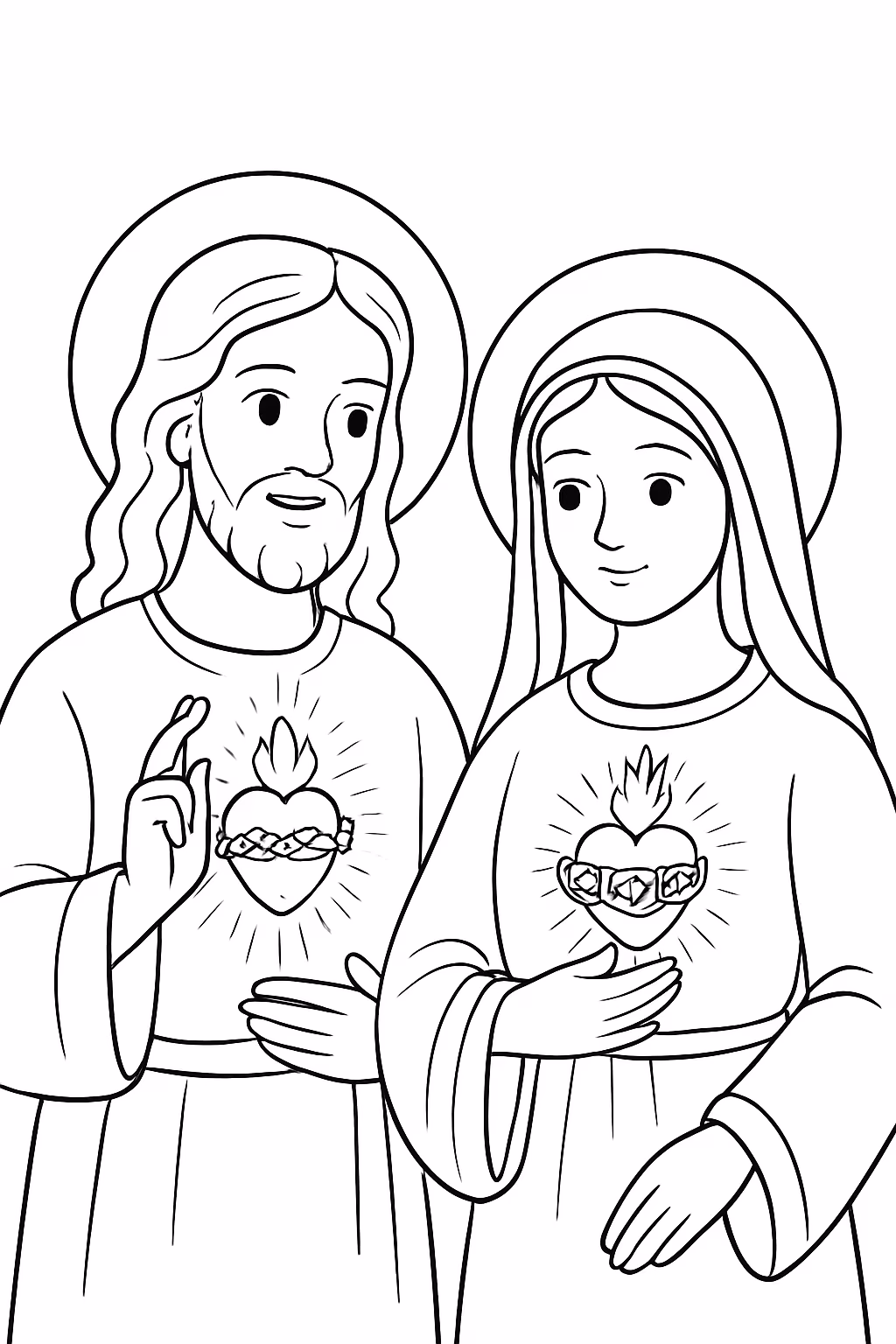 Sagrado coracao de jesus e maria para colorir — desenho para imprimir