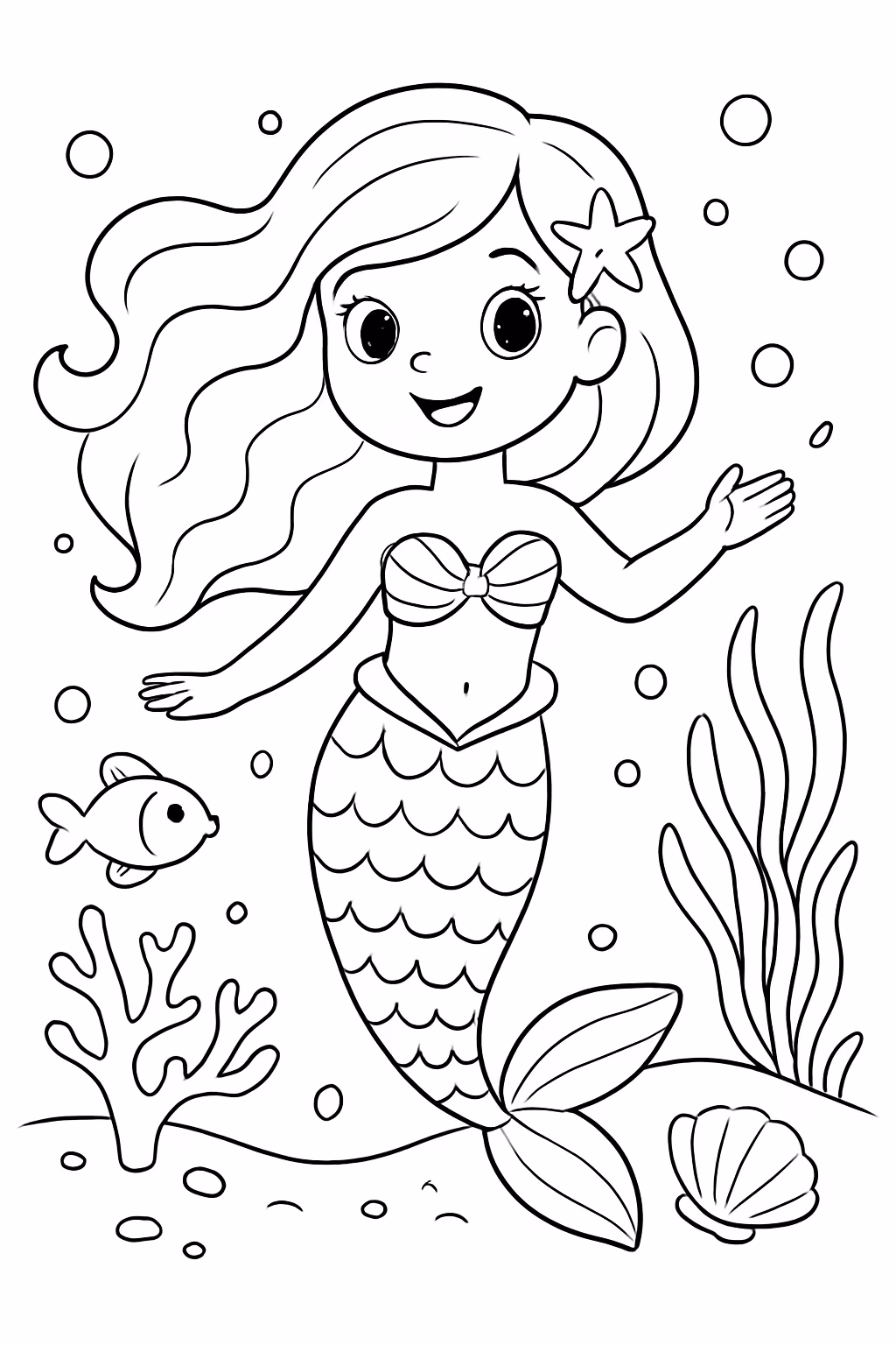 Sereia fundo do mar unissex para colorir — desenho para imprimir