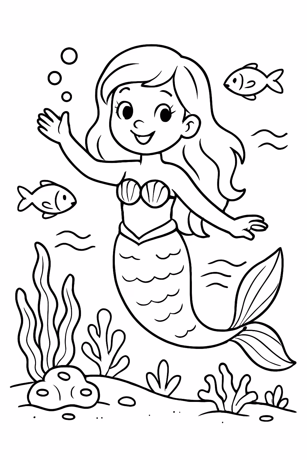 Sereia no fundo do mar para colorir — desenho para imprimir