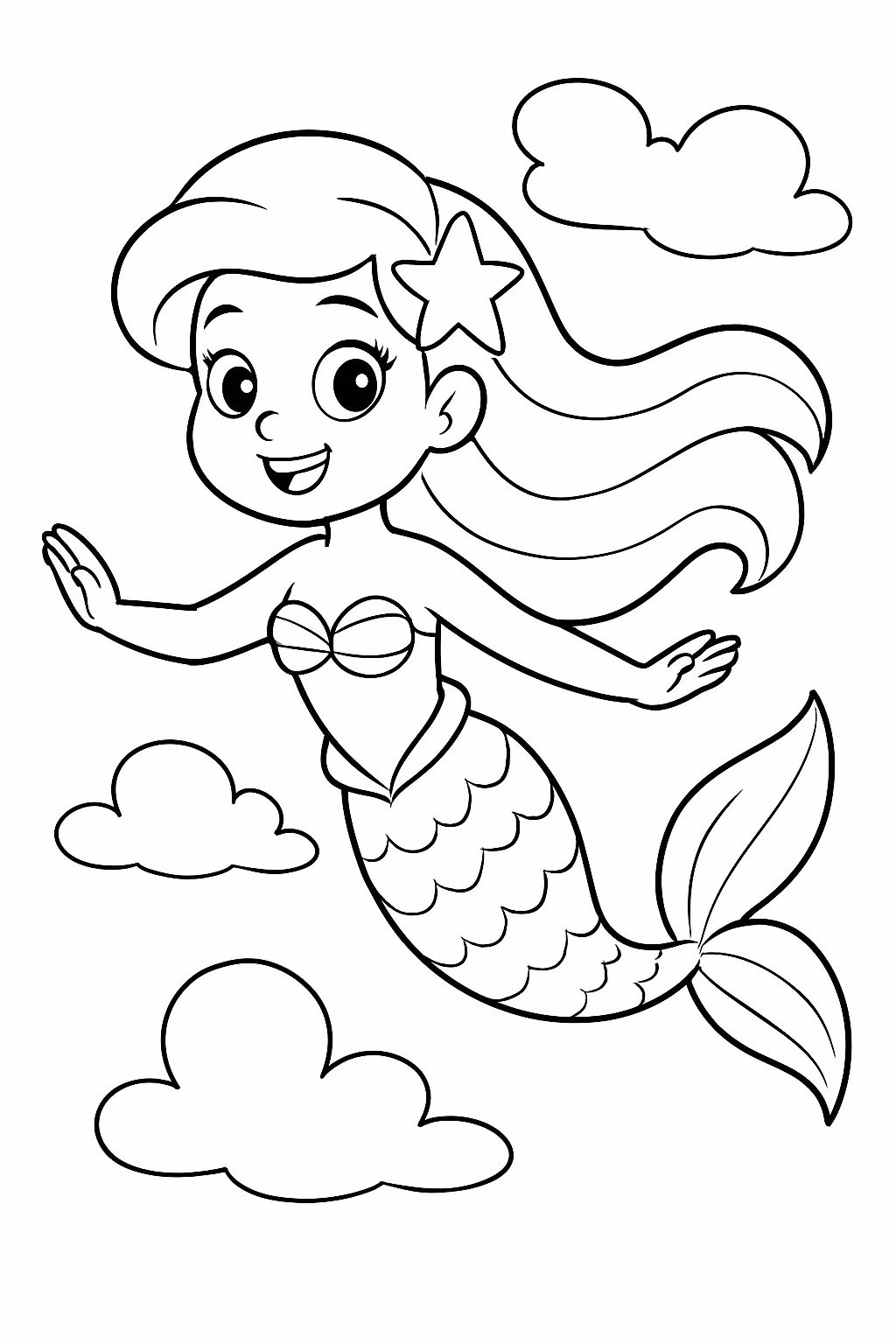 Sereia voadora para colorir — desenho para imprimir