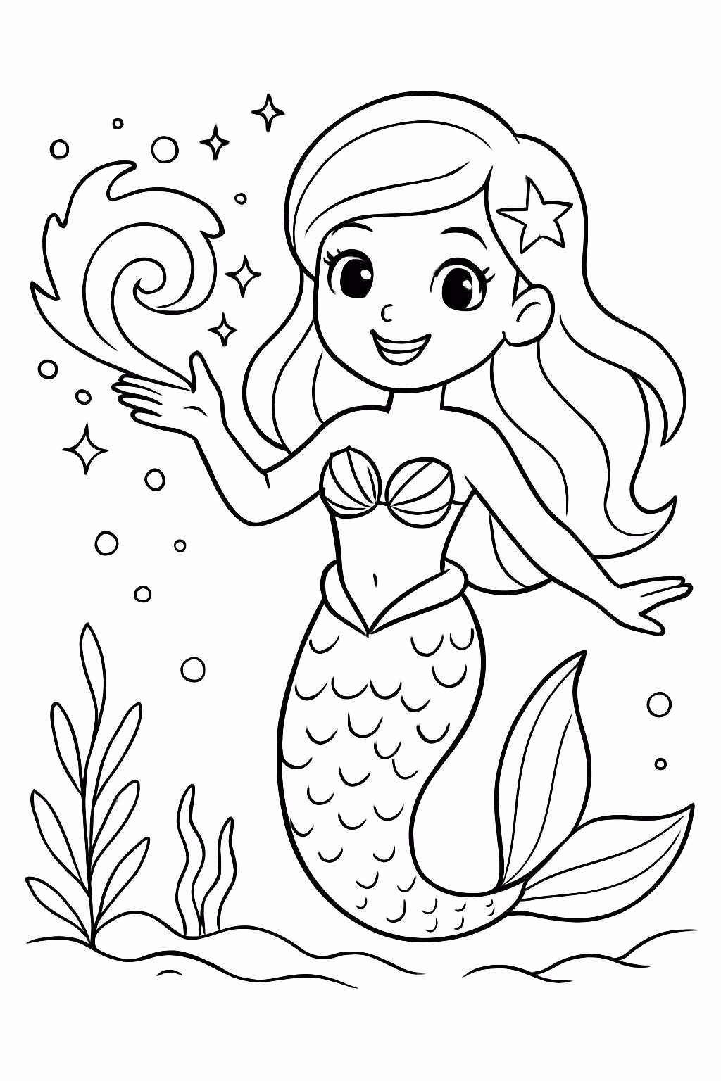 Sereias com poderes para colorir — desenho para imprimir