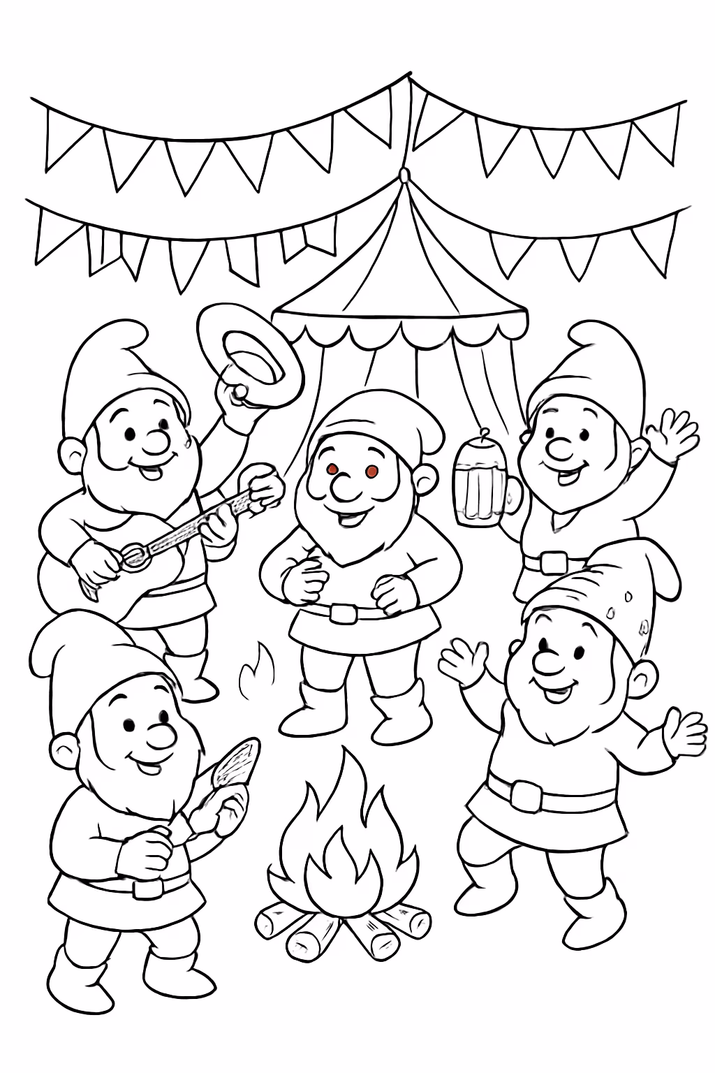 Sete anoes no arraia outro para colorir — desenho para imprimir
