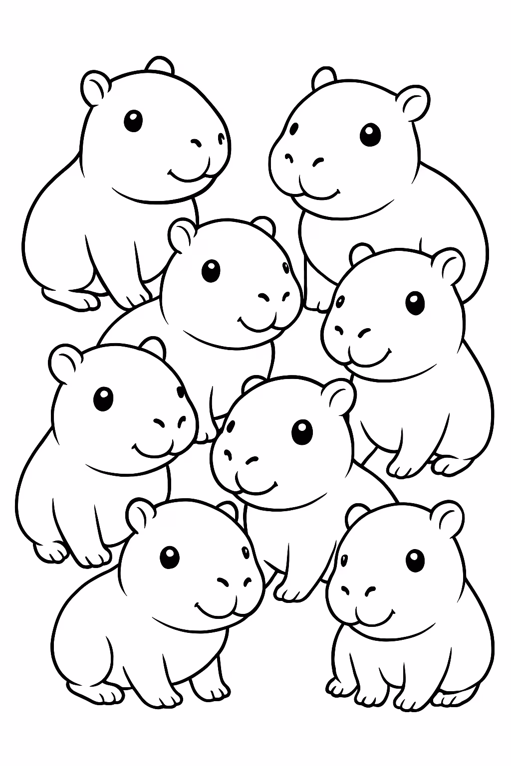 Sete capivaras bebe para colorir — desenho para imprimir