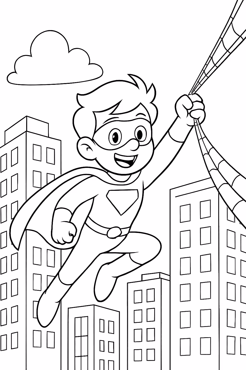 Super heroi pulano com teia de predio em predio para colorir — desenho para imprimir