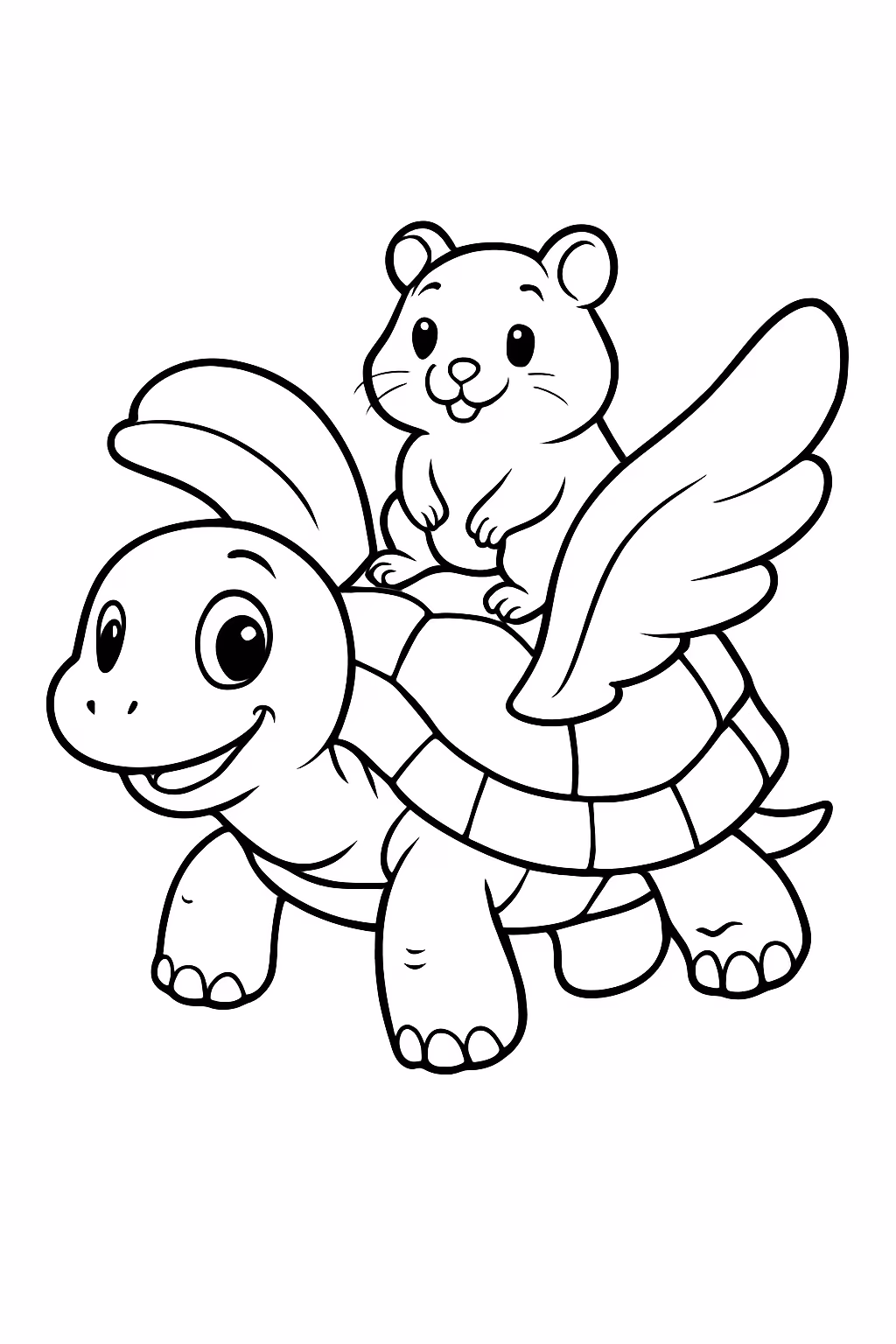 Tartaruga voadora com um hamster nas costas para colorir — desenho para imprimir