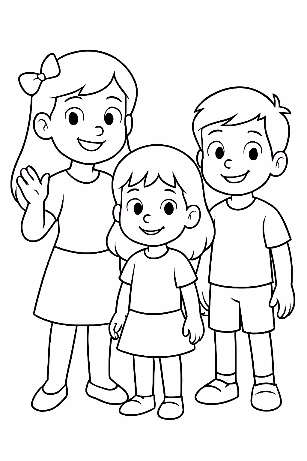 Tes criancas duas meninas uma grande uma media e um para colorir — desenho para imprimir