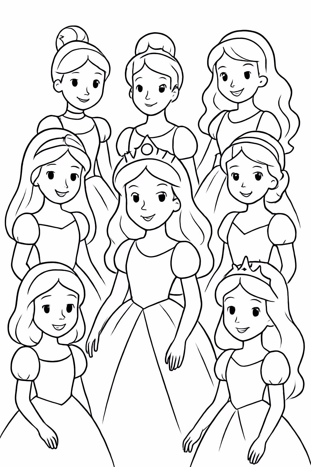 Todas as princesas para colorir — desenho para imprimir