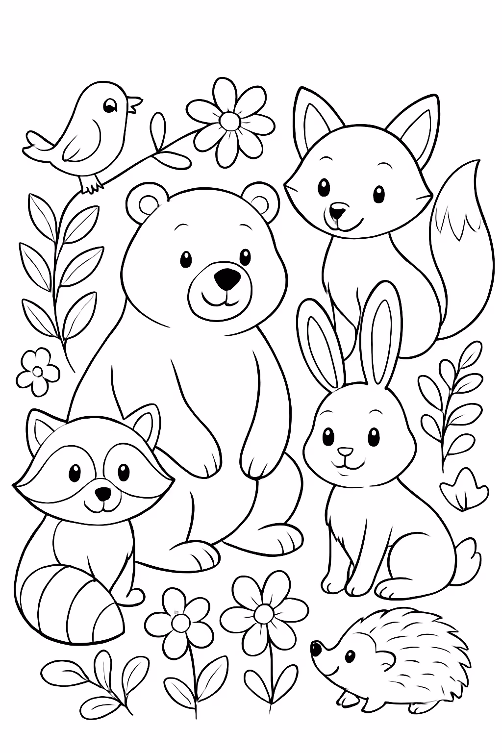 Todos animais da flora para colorir — desenho para imprimir