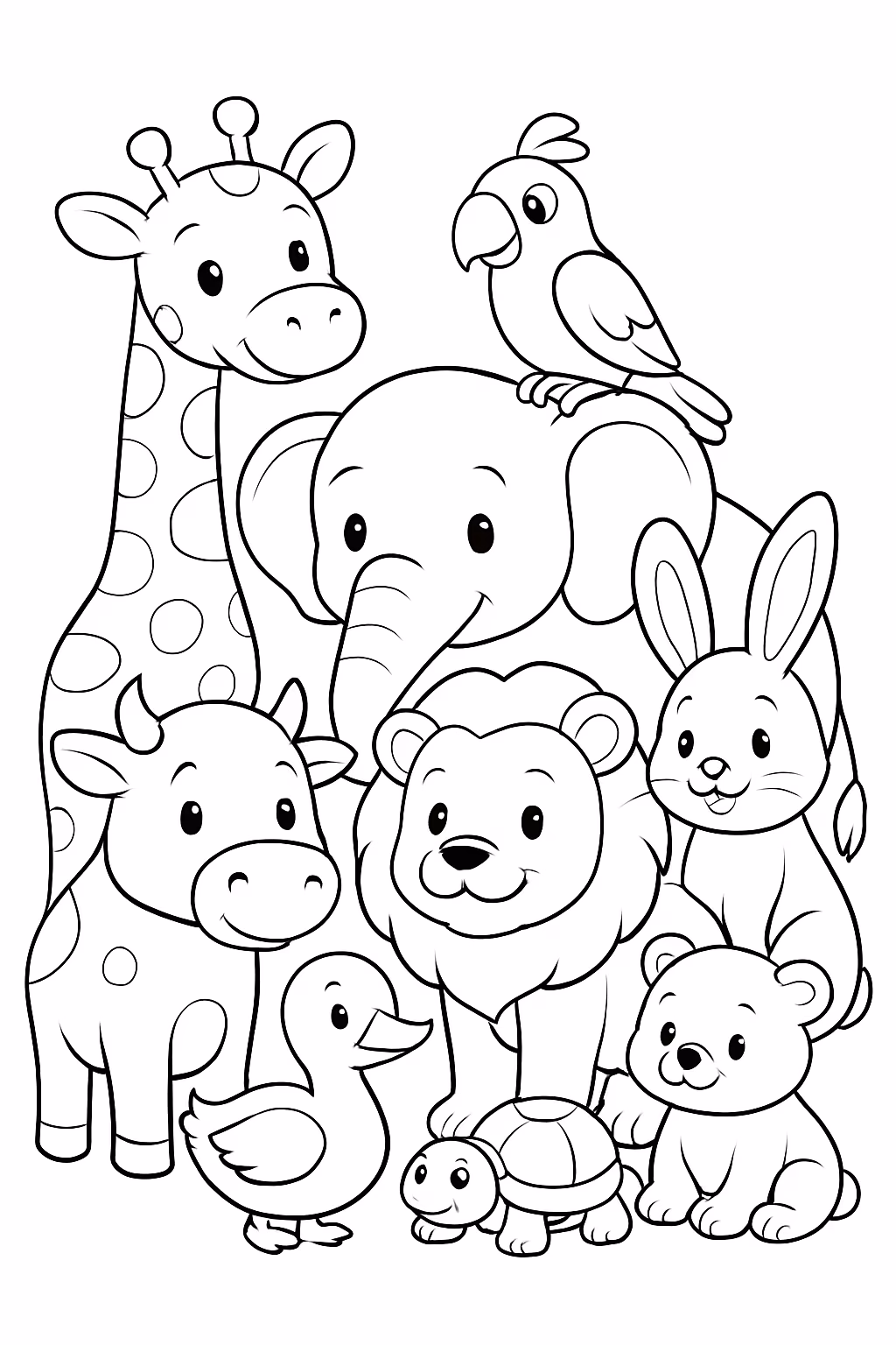 Todos os animais para colorir — desenho para imprimir