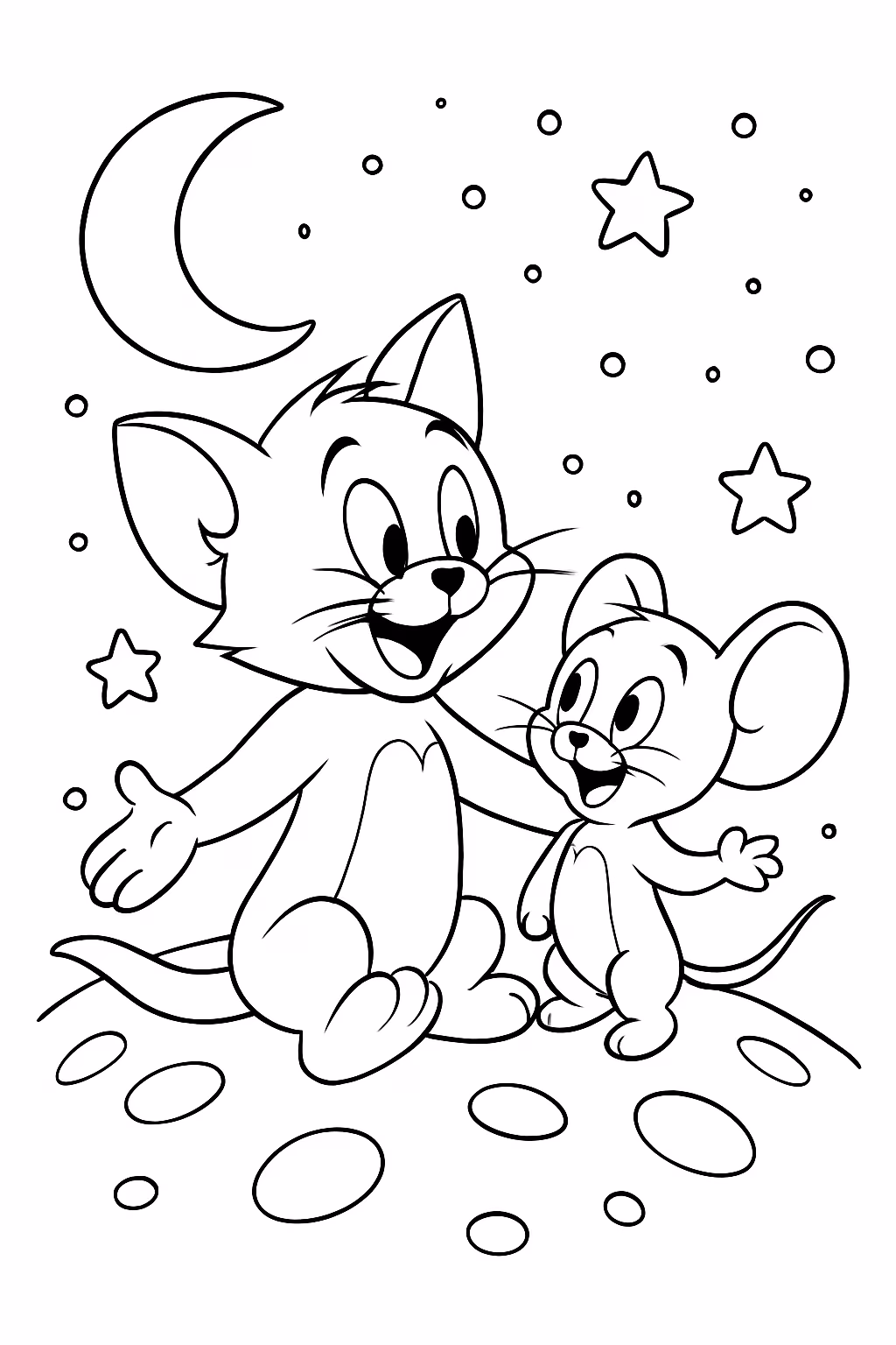 Tom e jerry na lua para colorir — desenho para imprimir