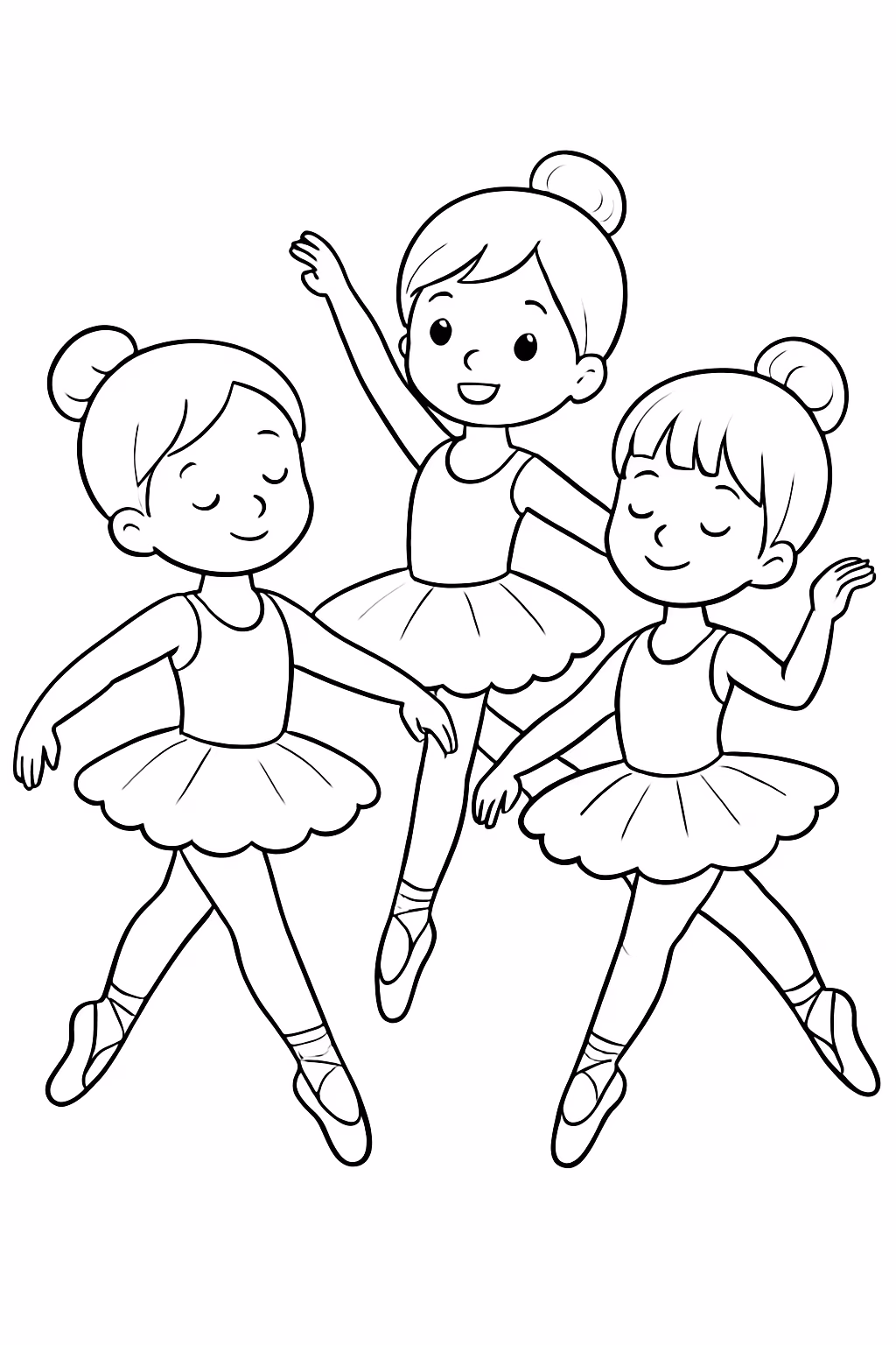 Tres bailarinas dancando bale para colorir — desenho para imprimir