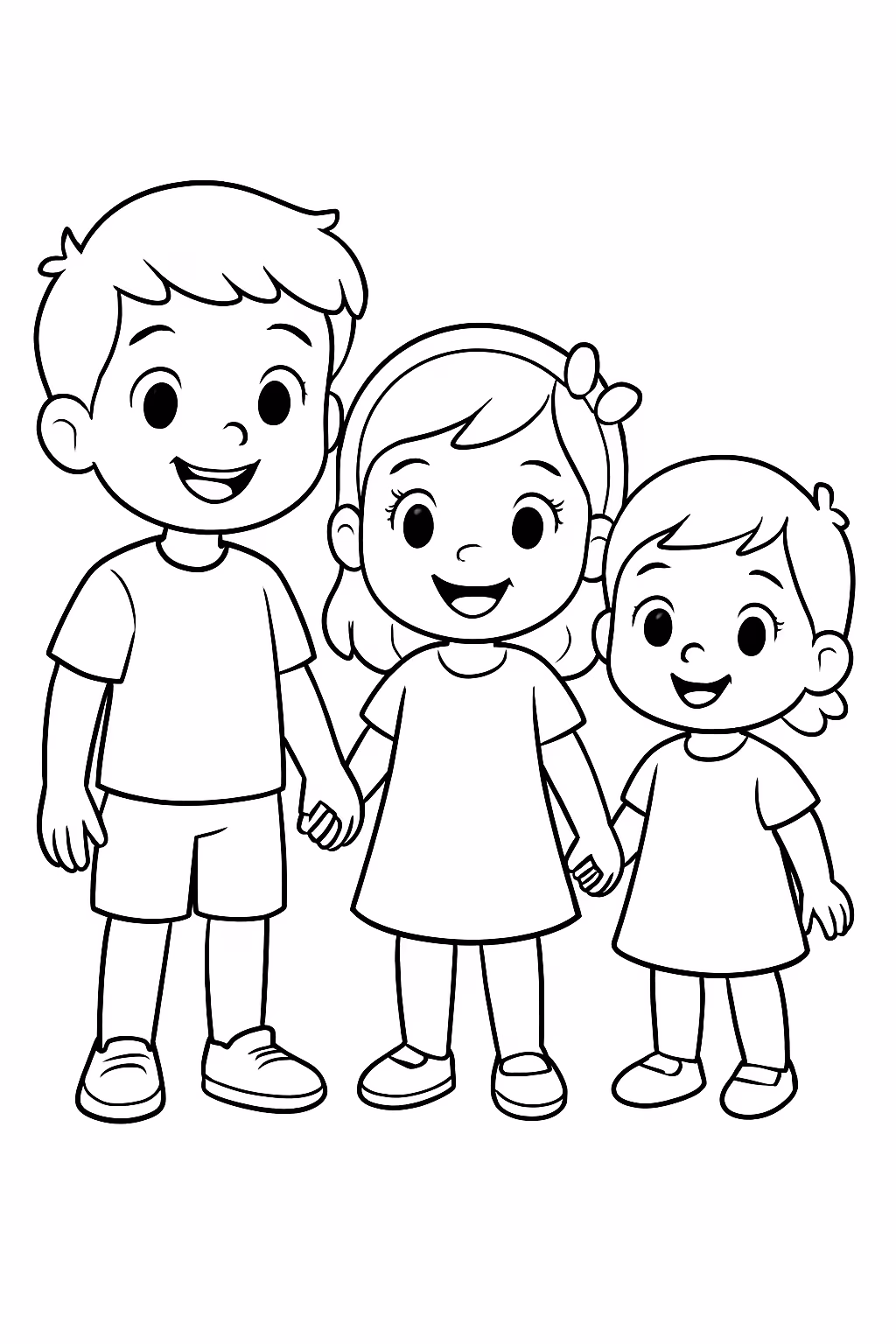 Tres filhos juntos um menino anos uma menina anos e para colorir — desenho para imprimir