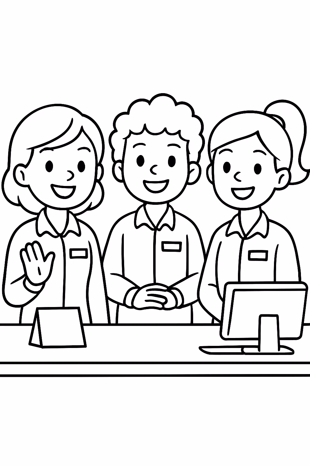 Tres recepcionistas felizes para colorir — desenho para imprimir