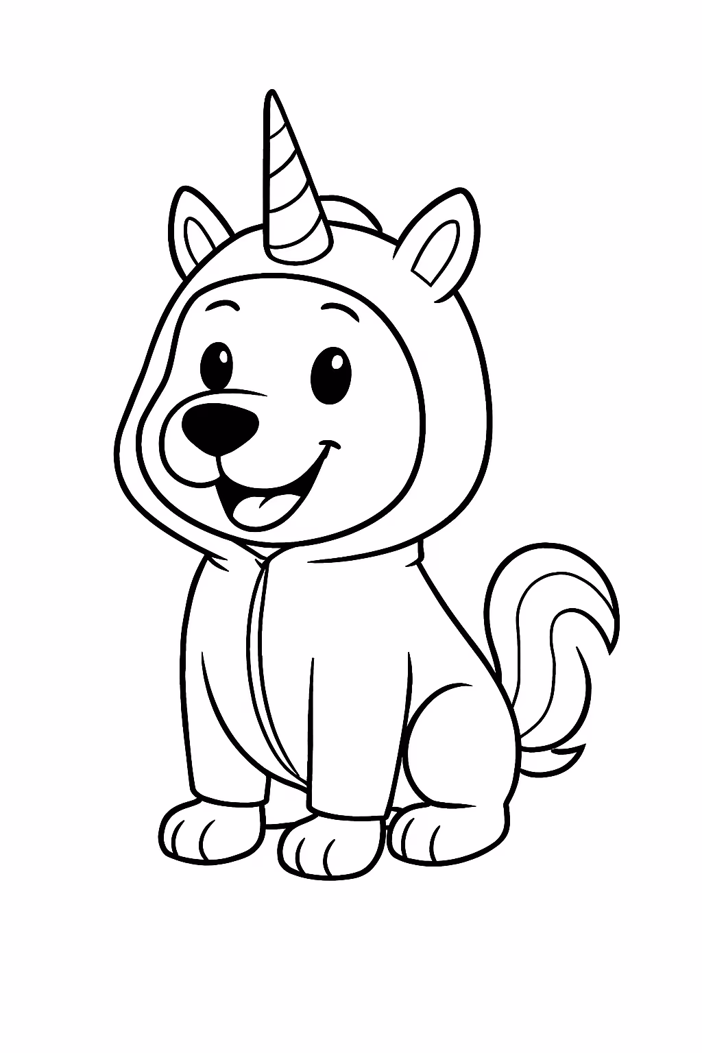 Um cachorro com roupa de unicornio para colorir — desenho para imprimir