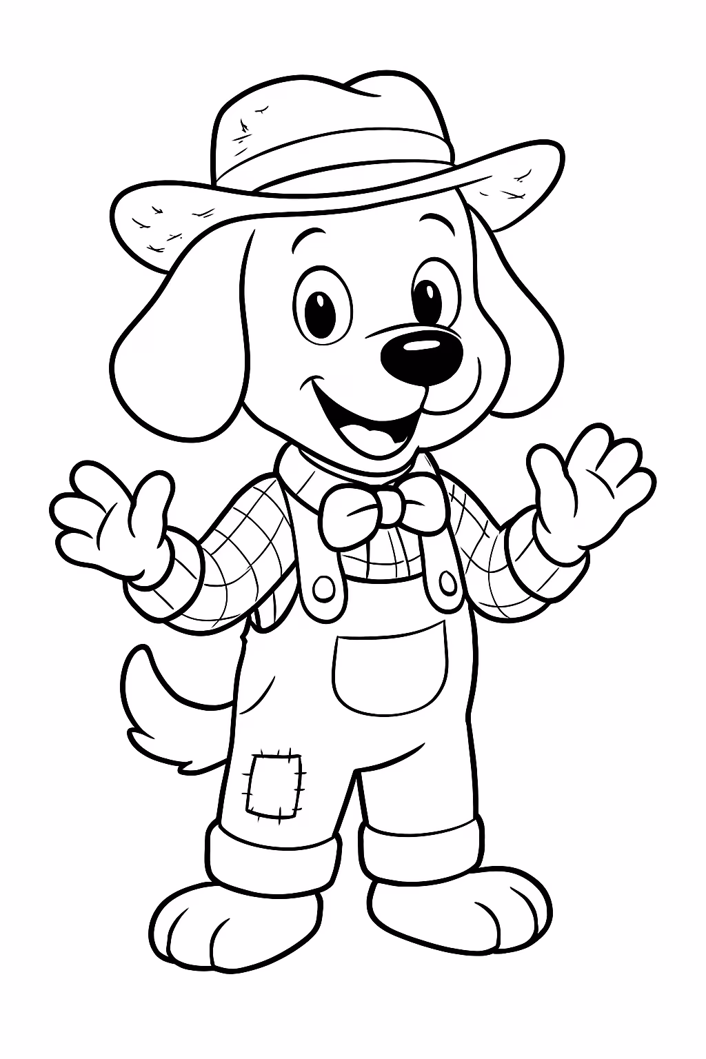 Um cachorro com roupa junina e em pe em duas para colorir — desenho para imprimir