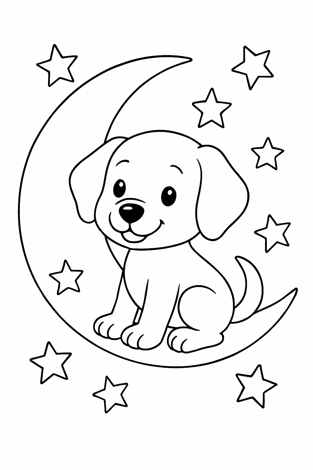Um cachorro na lua para colorir — desenho para imprimir