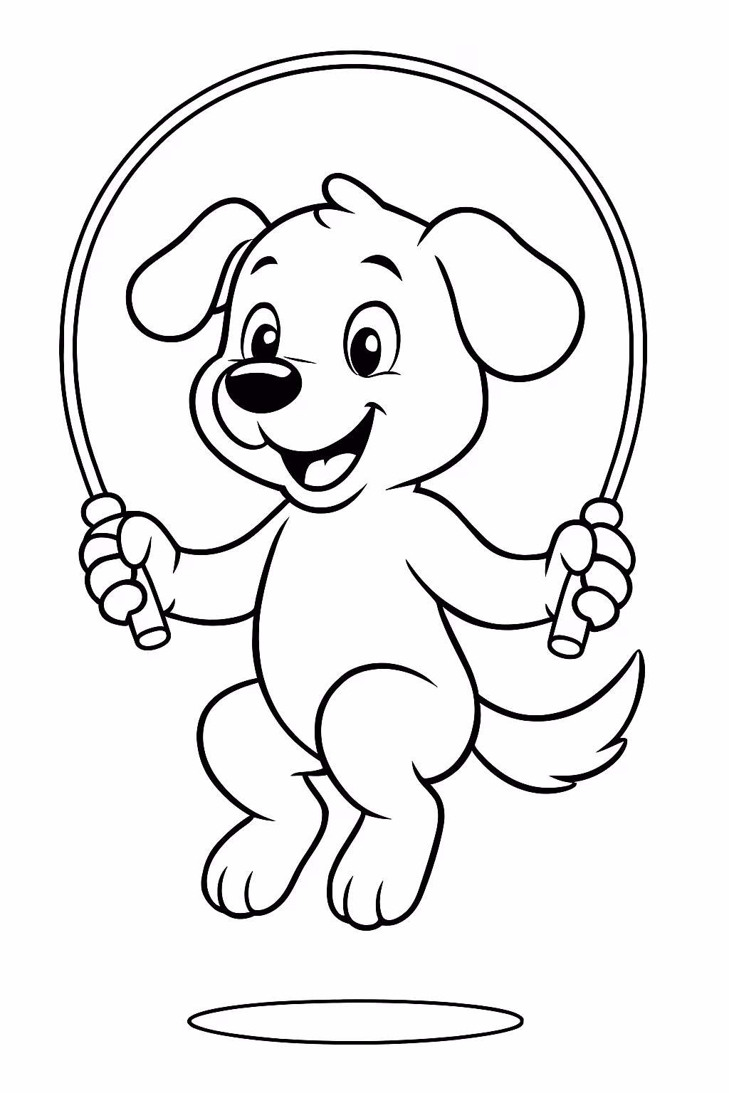 Um cachorro pulando corda para colorir — desenho para imprimir