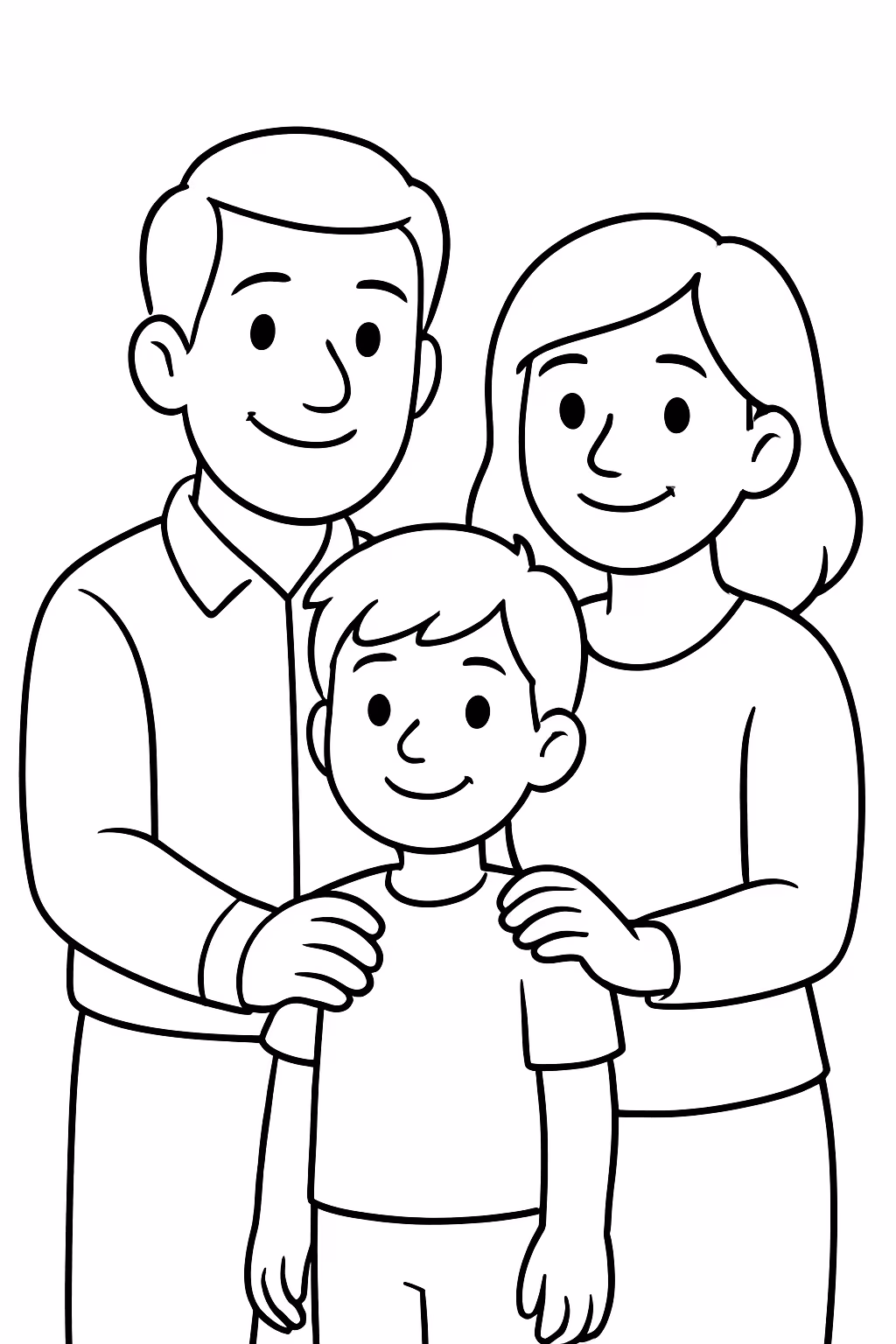 Um casal com um filho menino para colorir — desenho para imprimir