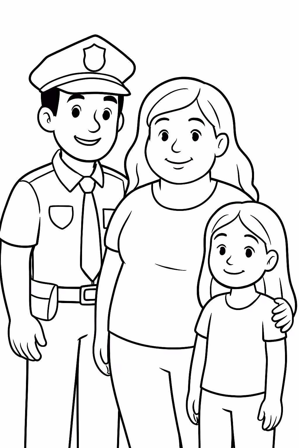 Um de um policial de cabelo preto uma mae meio para colorir — desenho para imprimir