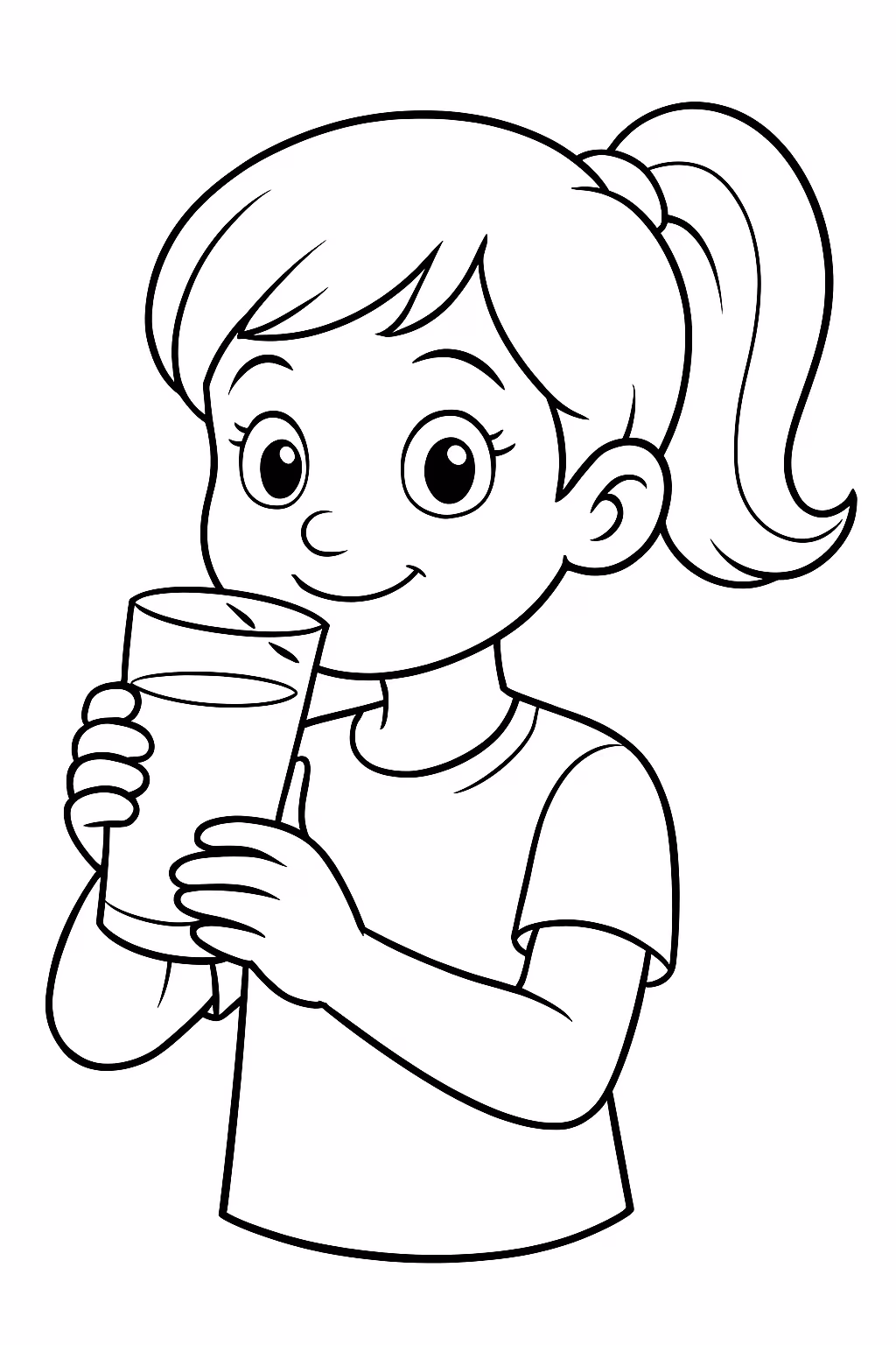 Um garota tomando nome para colorir — desenho para imprimir