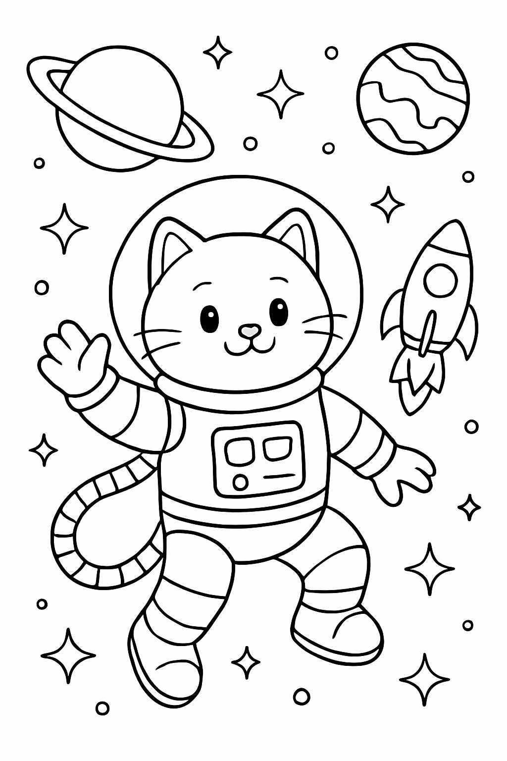 Um gato astronauta no espaco para colorir — desenho para imprimir