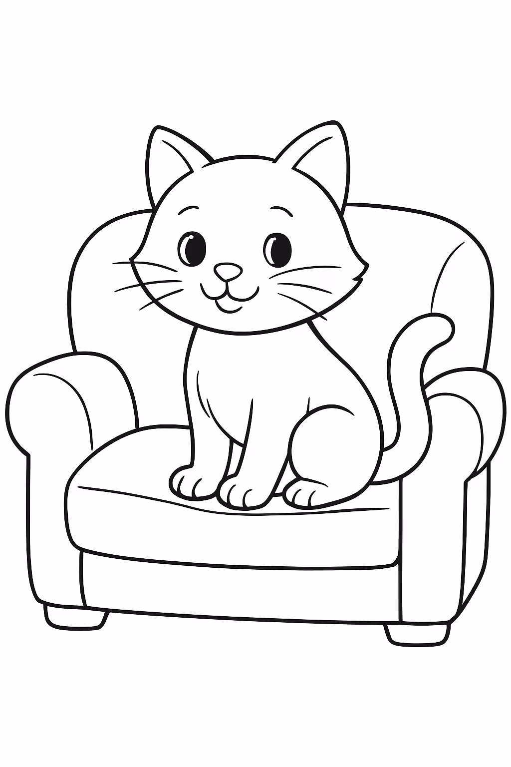 Um gato fofo no sofa para colorir — desenho para imprimir