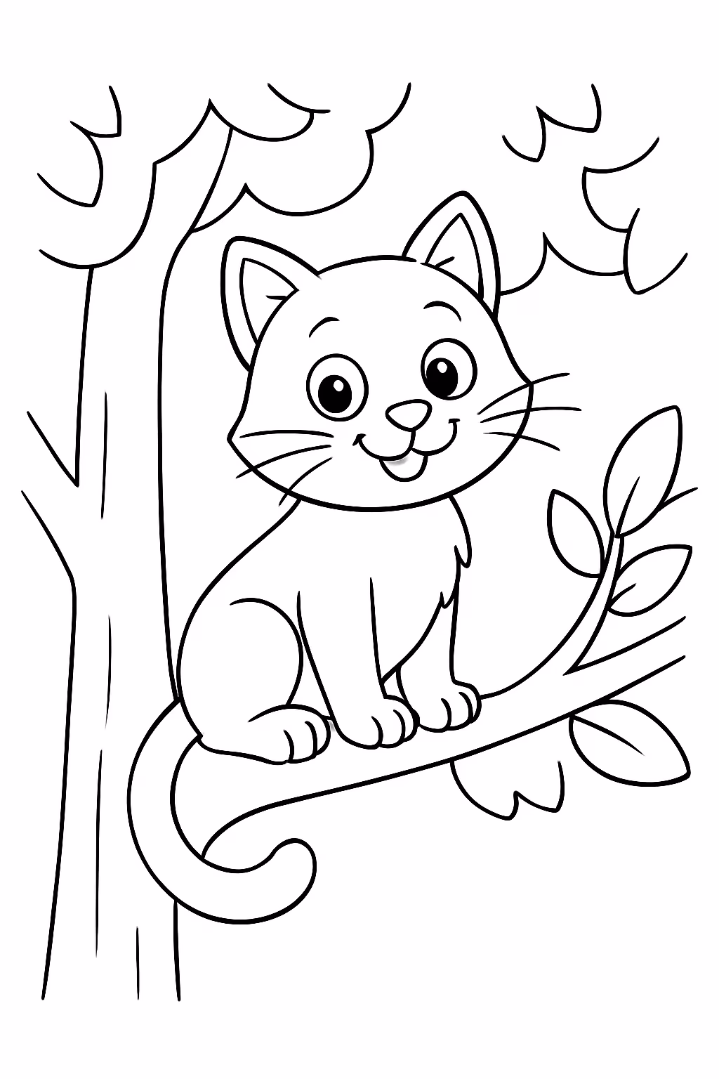 Um gato na arvore para colorir — desenho para imprimir