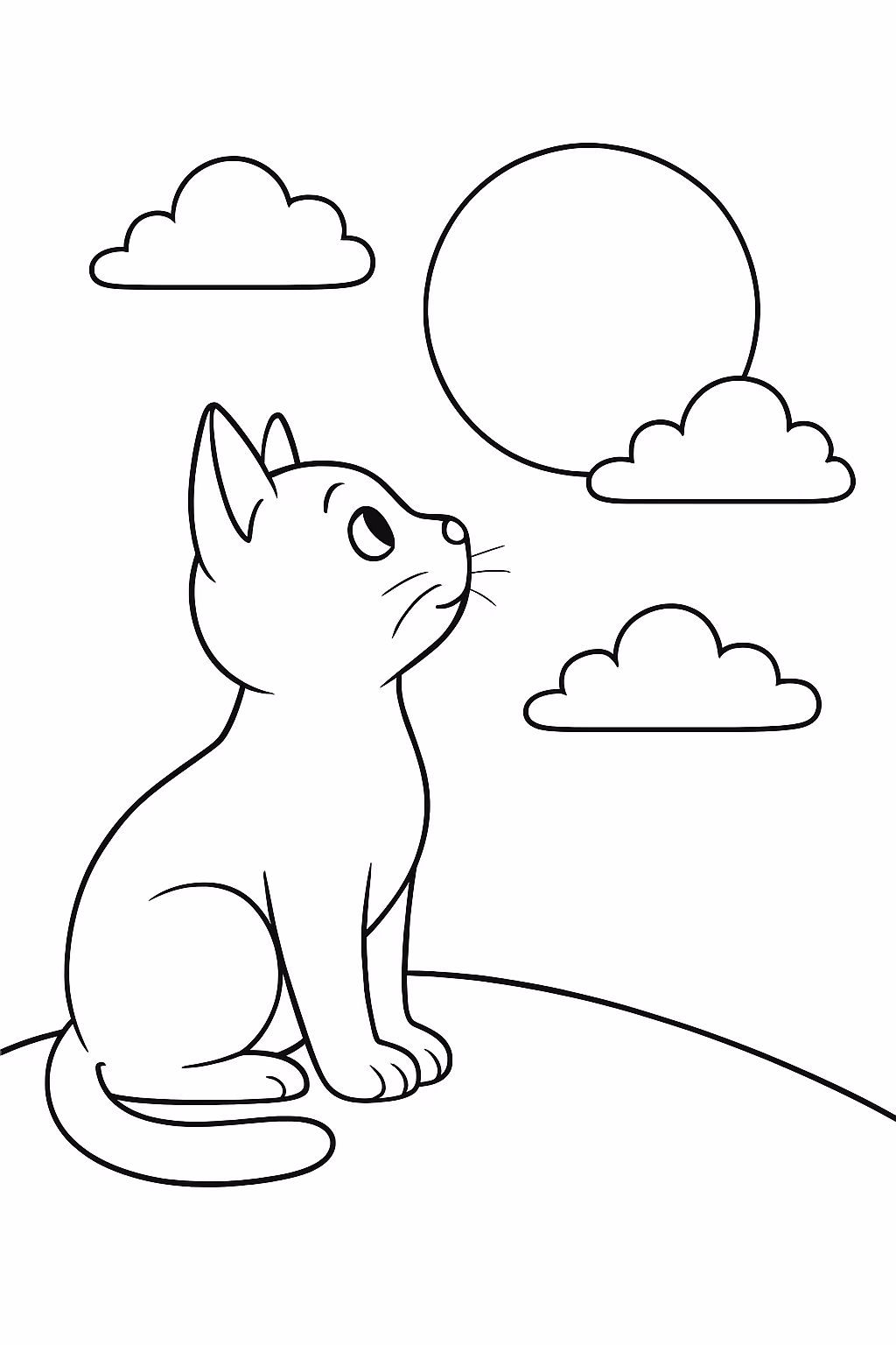 Um gato olhando pra lua bem simples mas realistal para colorir — desenho para imprimir