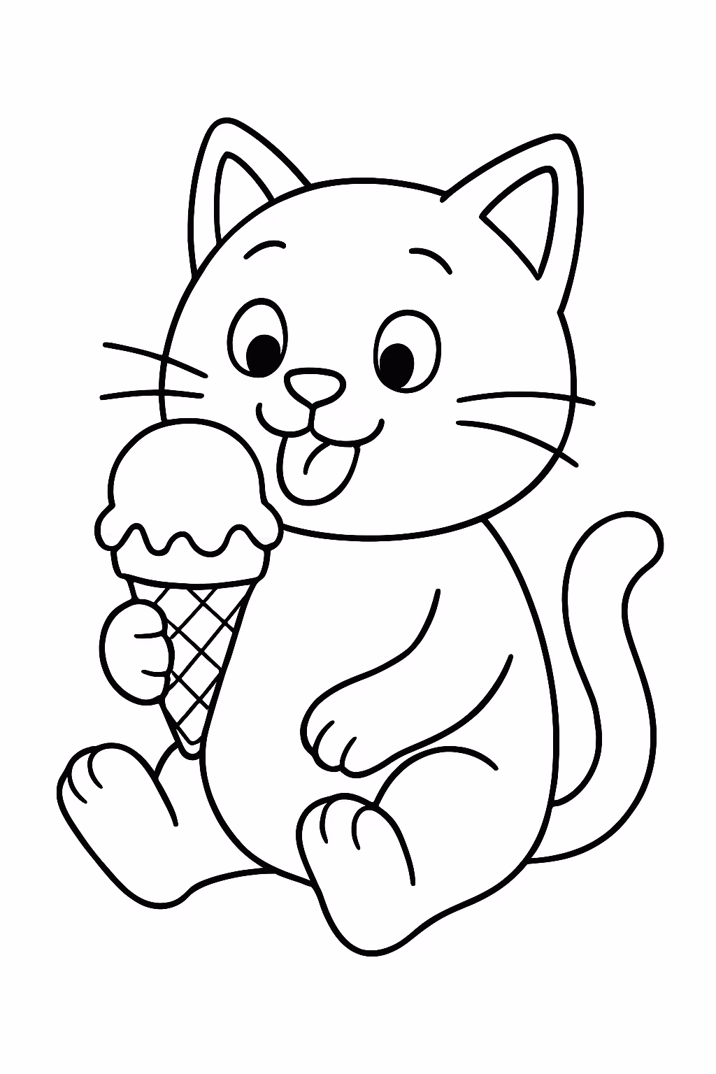 Um gato tomando sorvete para colorir — desenho para imprimir
