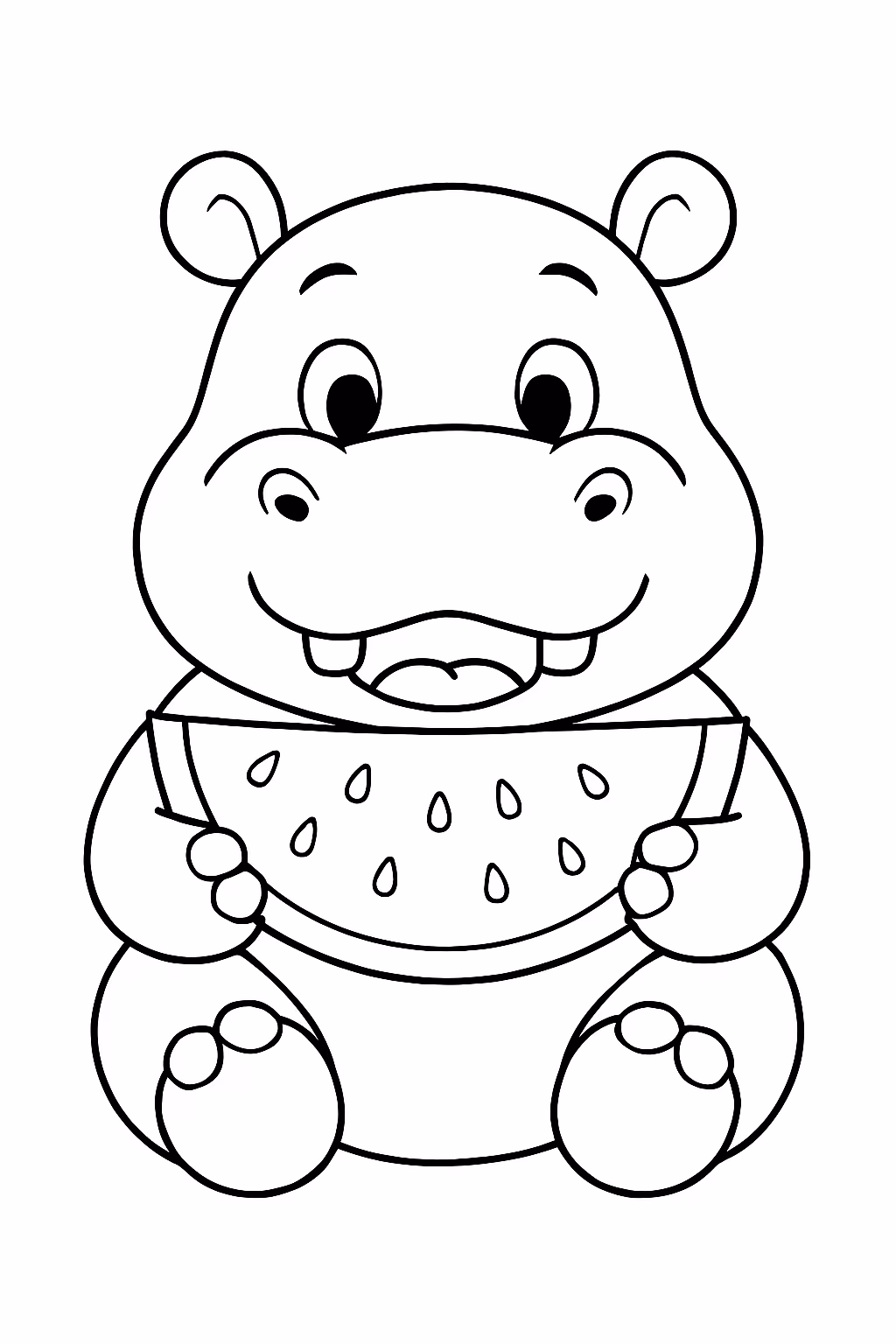 Um hipopotamo comendo melancia para colorir — desenho para imprimir