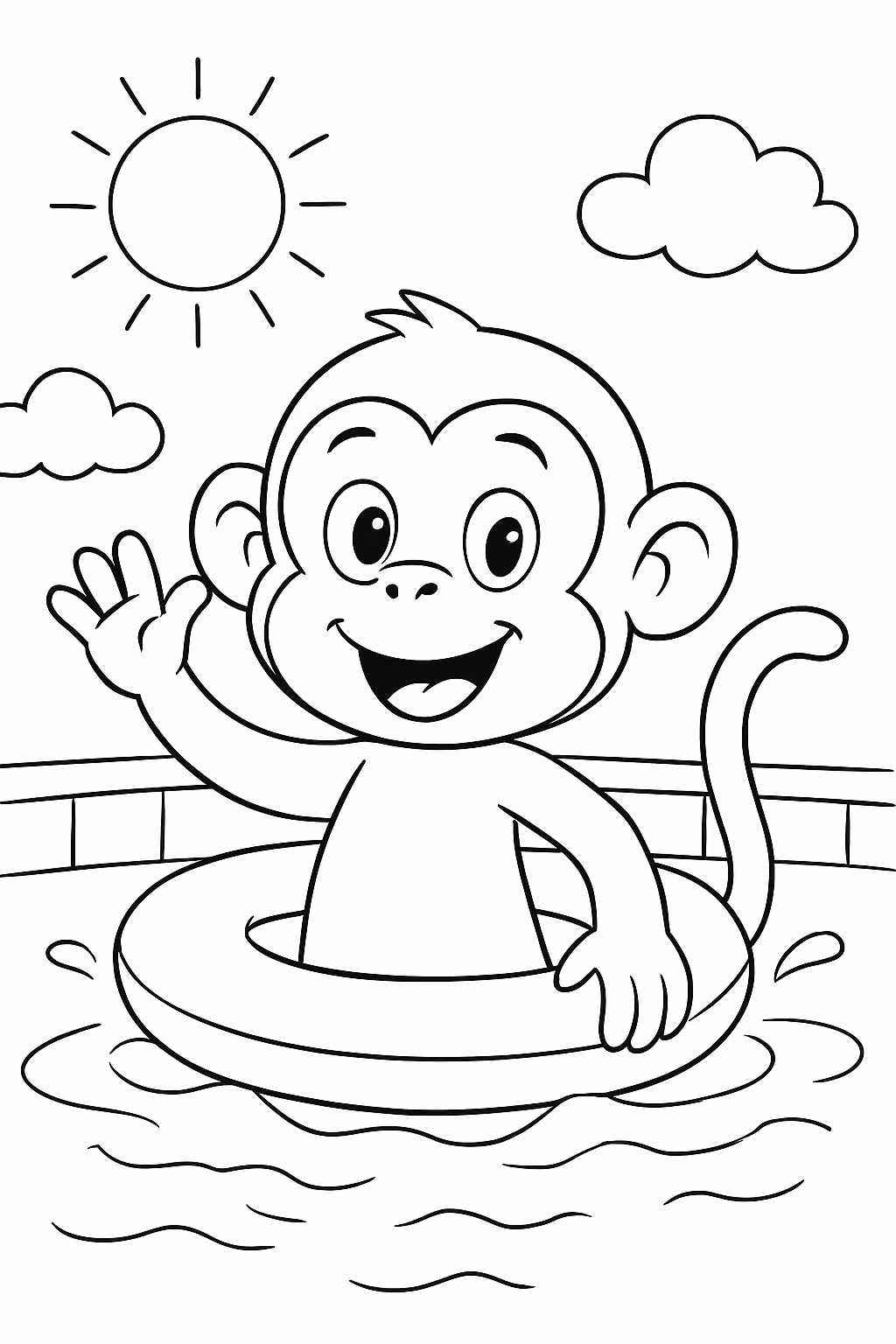 Um macaco na piscina para colorir — desenho para imprimir