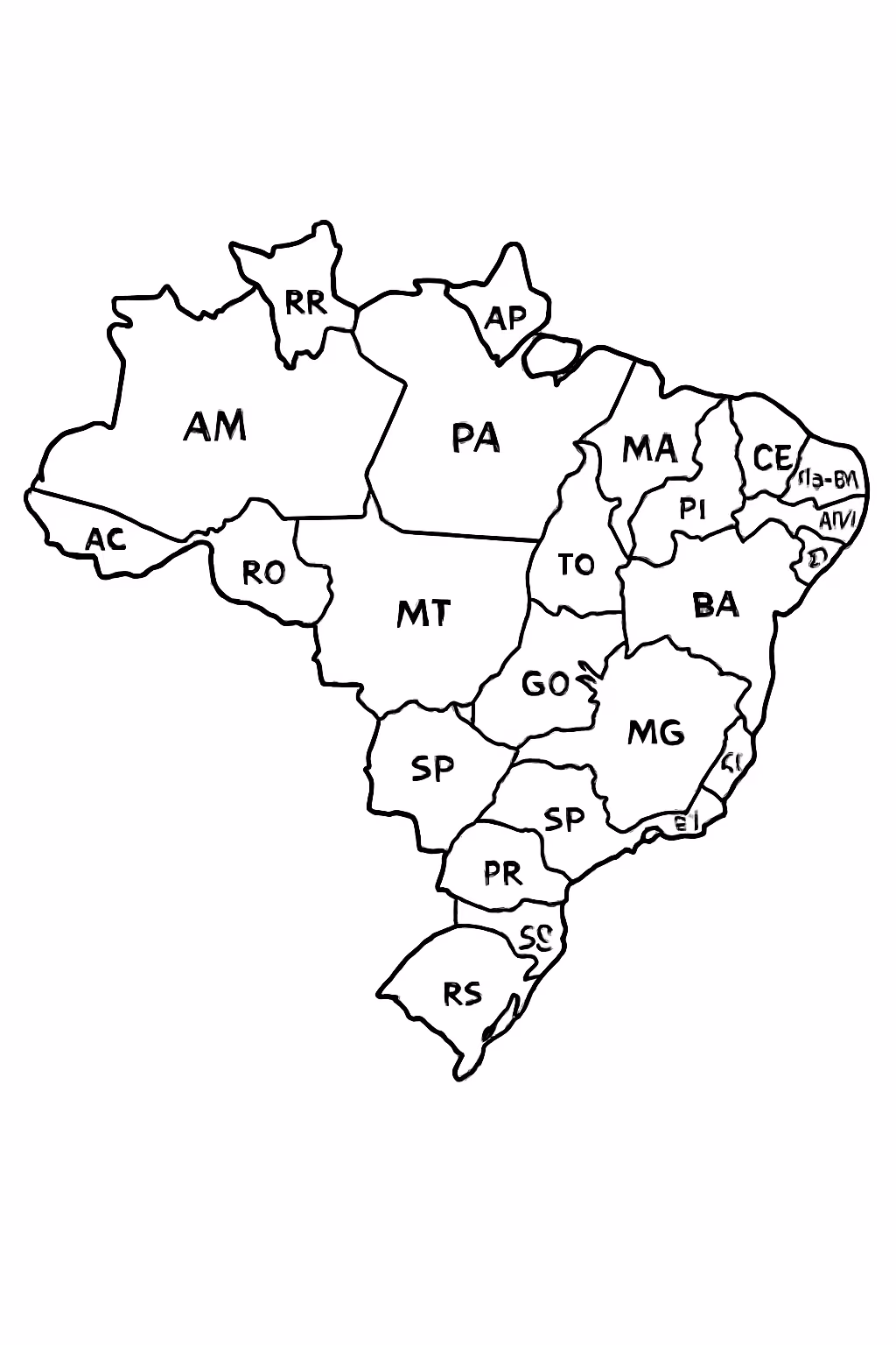 Um mapa do brasil com as divisoes estaduais e a para colorir — desenho para imprimir