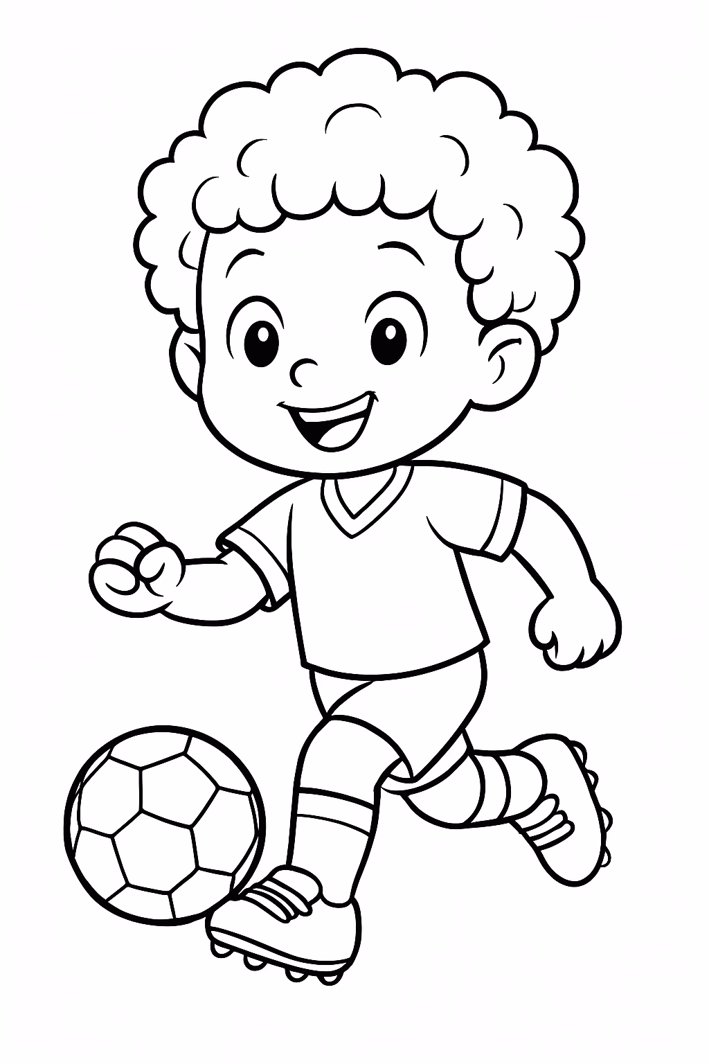 Um menininho com cabelos de cachinhos de anjo com roupa para colorir — desenho para imprimir