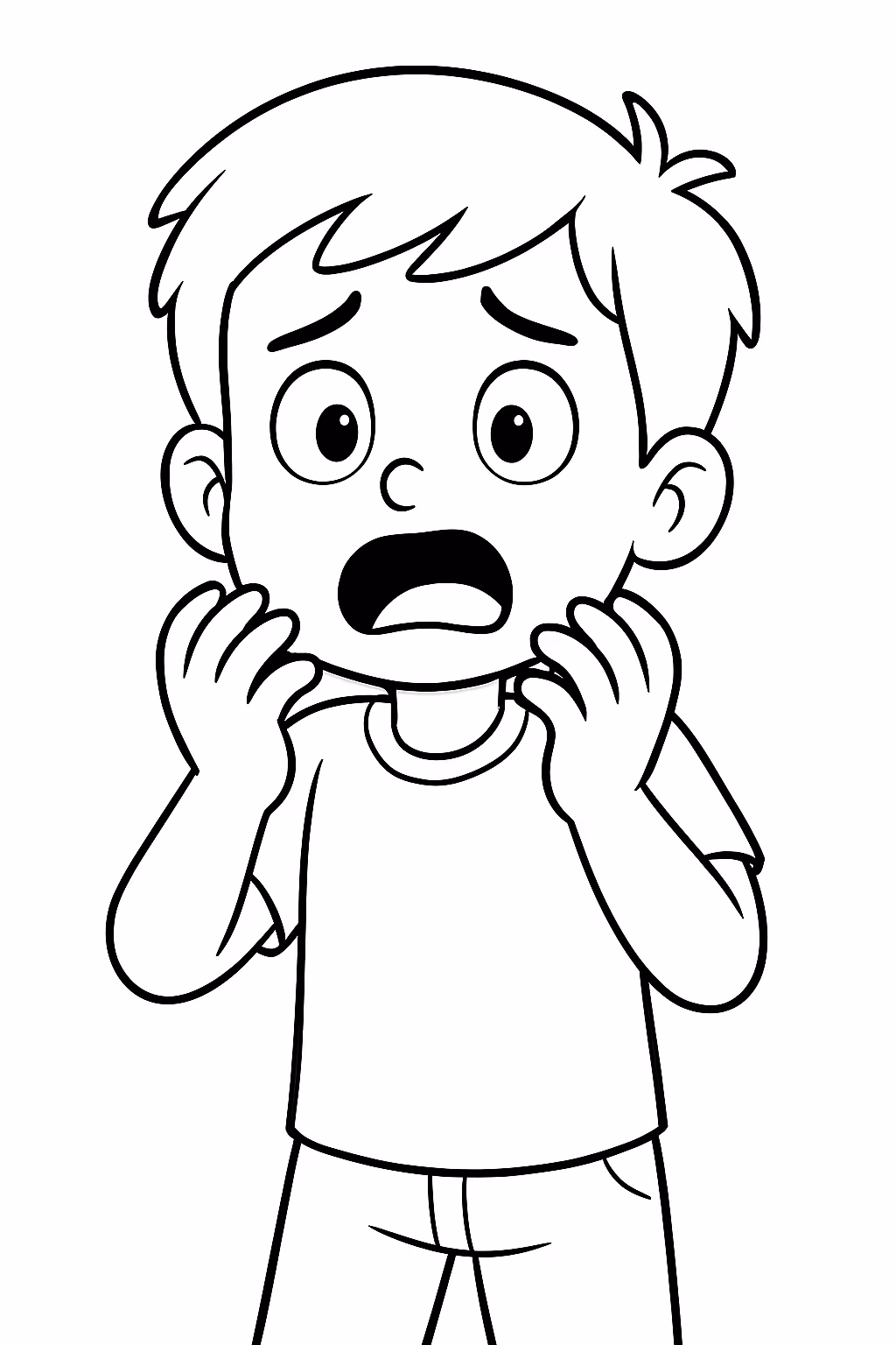 Um menino assustad para colorir — desenho para imprimir