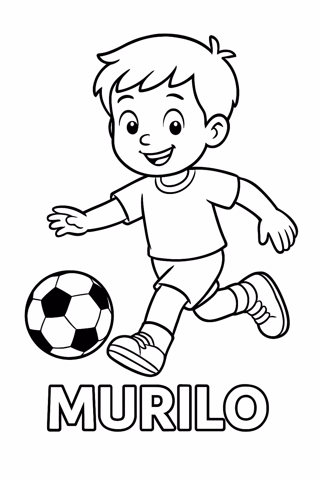 Um menino jogando bola e abaixo o nome dele escrito para colorir — desenho para imprimir
