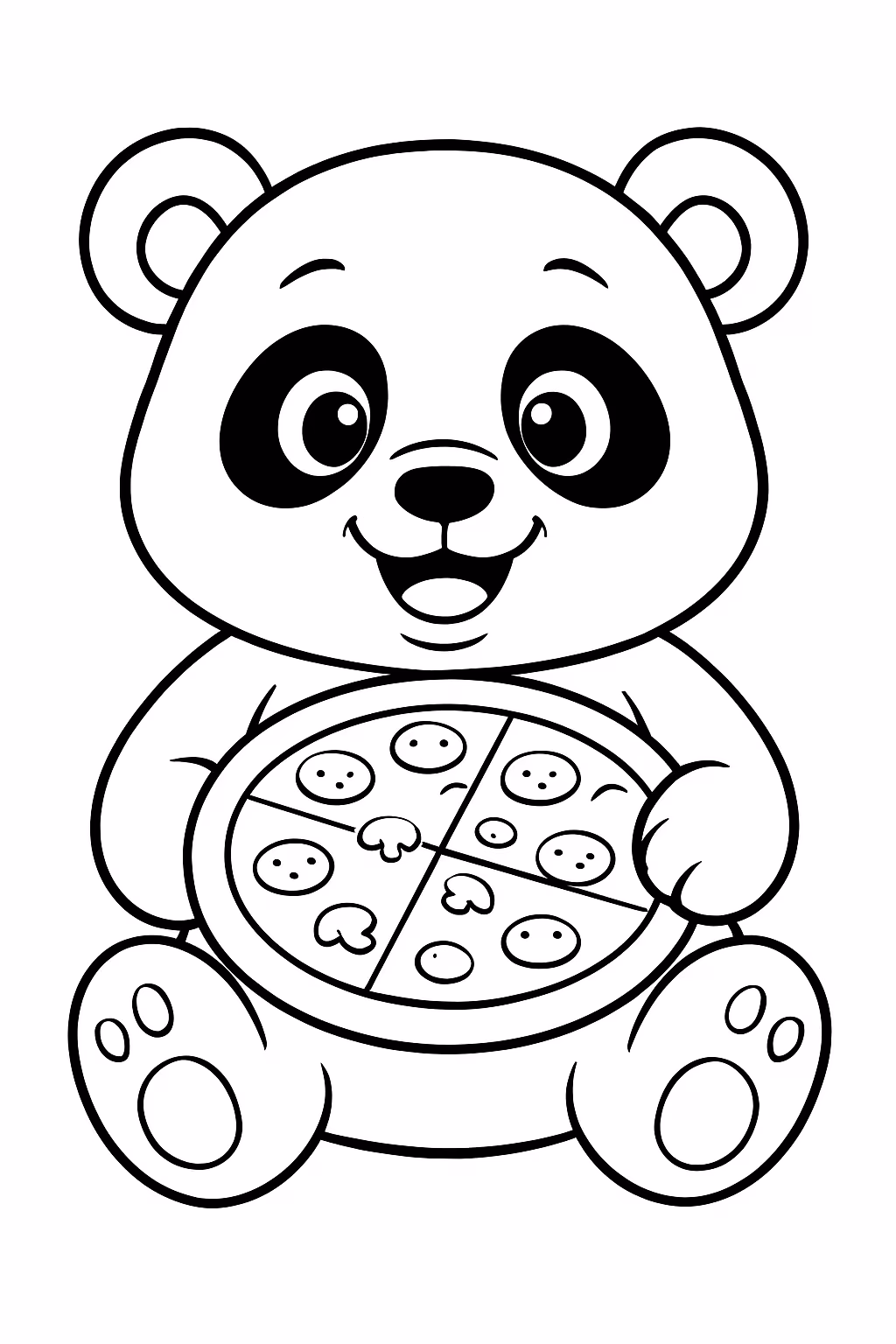 Um panda segurando uma pizza para colorir — desenho para imprimir
