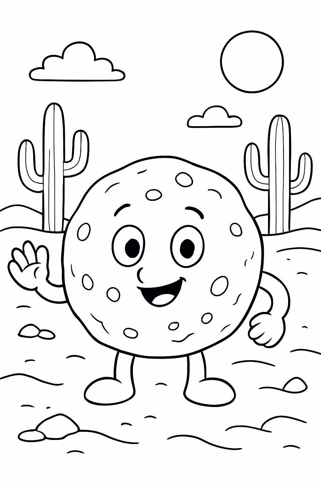 Um pao de queijo no deserto para colorir — desenho para imprimir