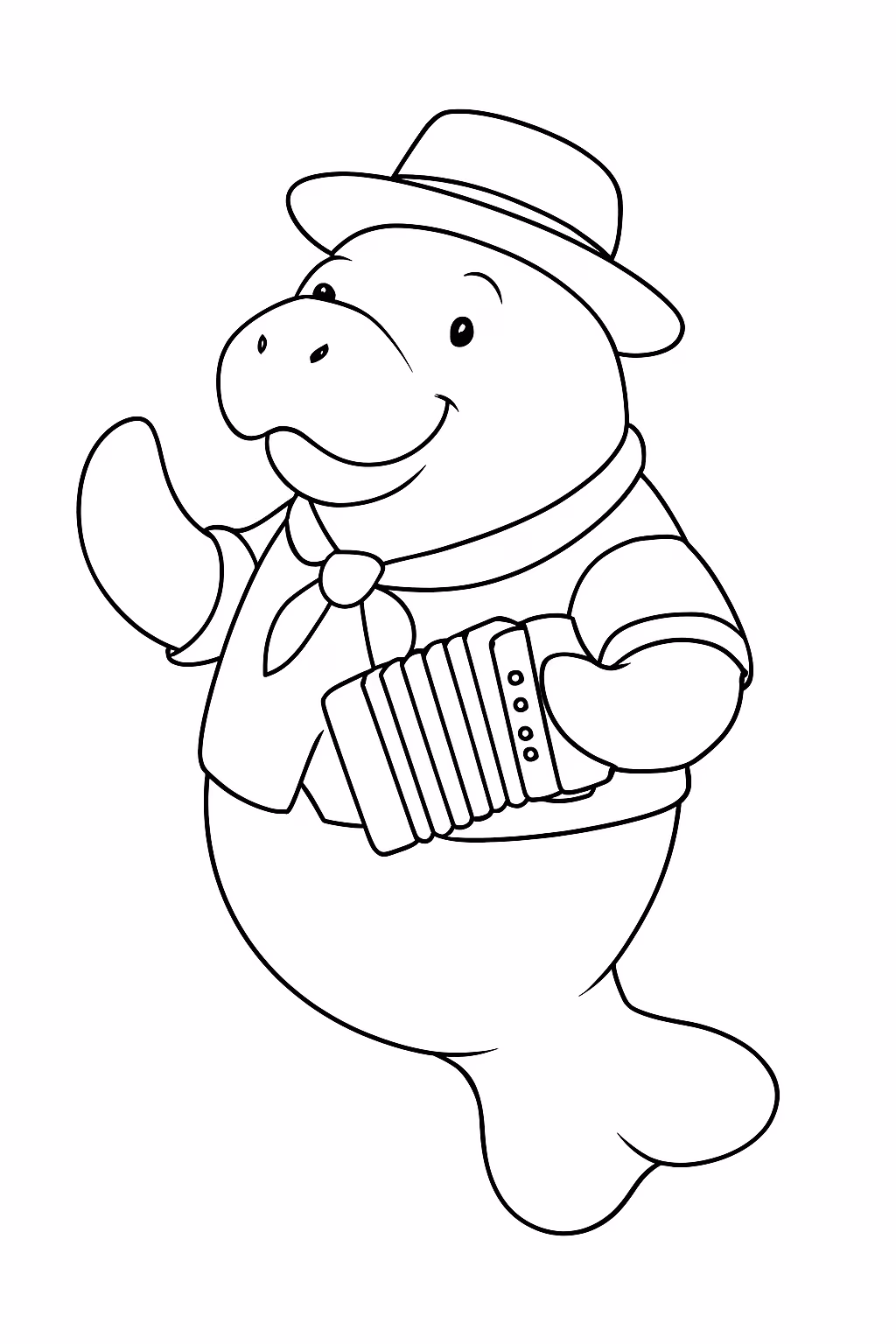 Um peixe boi dancando forro para colorir — desenho para imprimir