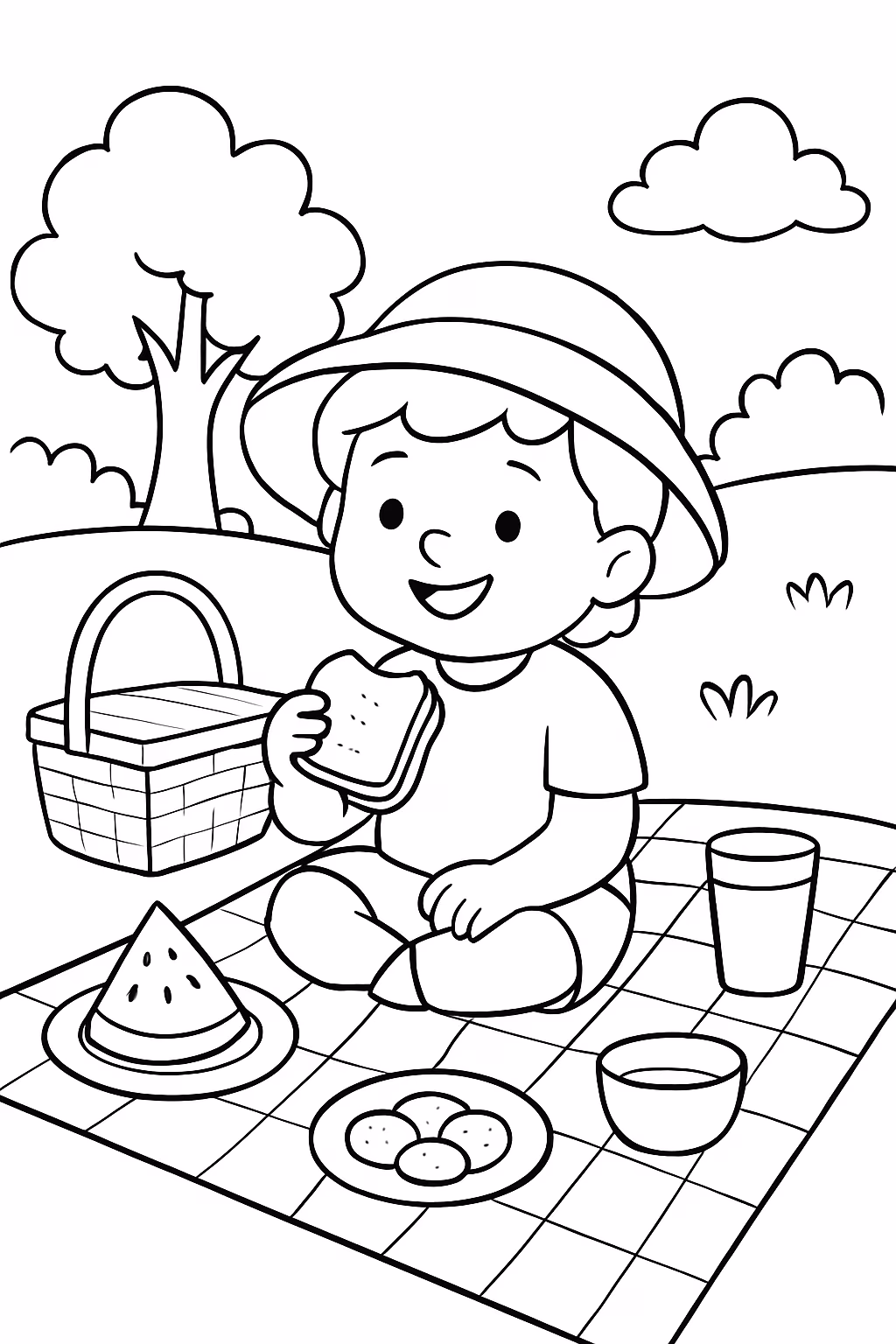 Um pequenique para colorir — desenho para imprimir
