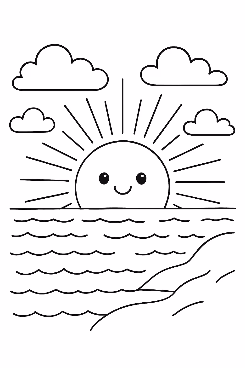 Um por do sol para colorir — desenho para imprimir