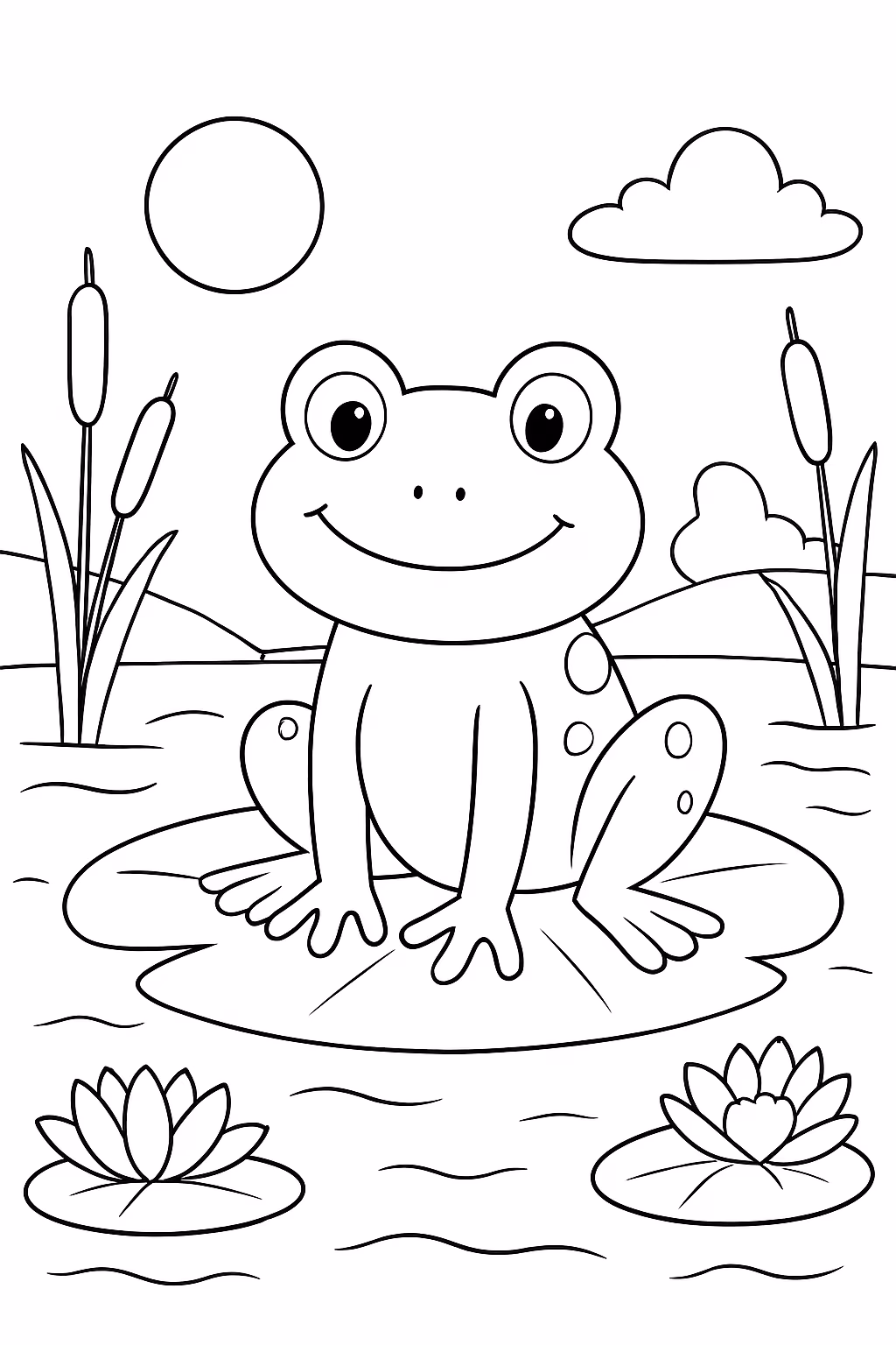 Um sapo na lagoa para colorir — desenho para imprimir