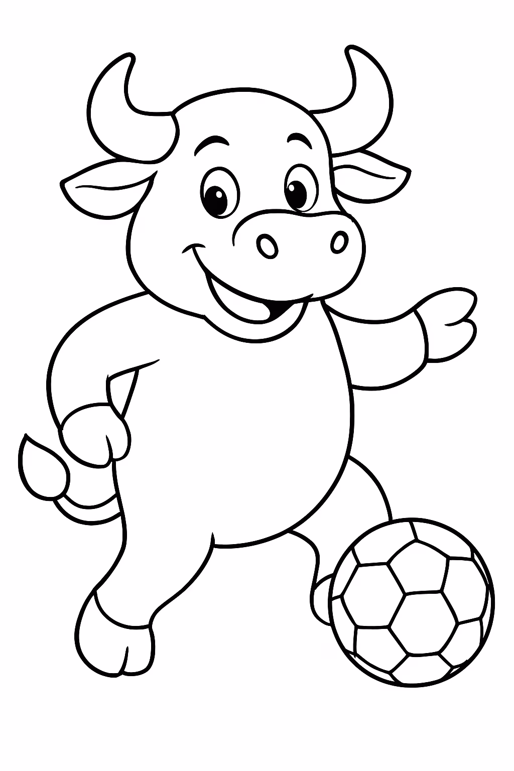 Um touro jogando bola para colorir — desenho para imprimir