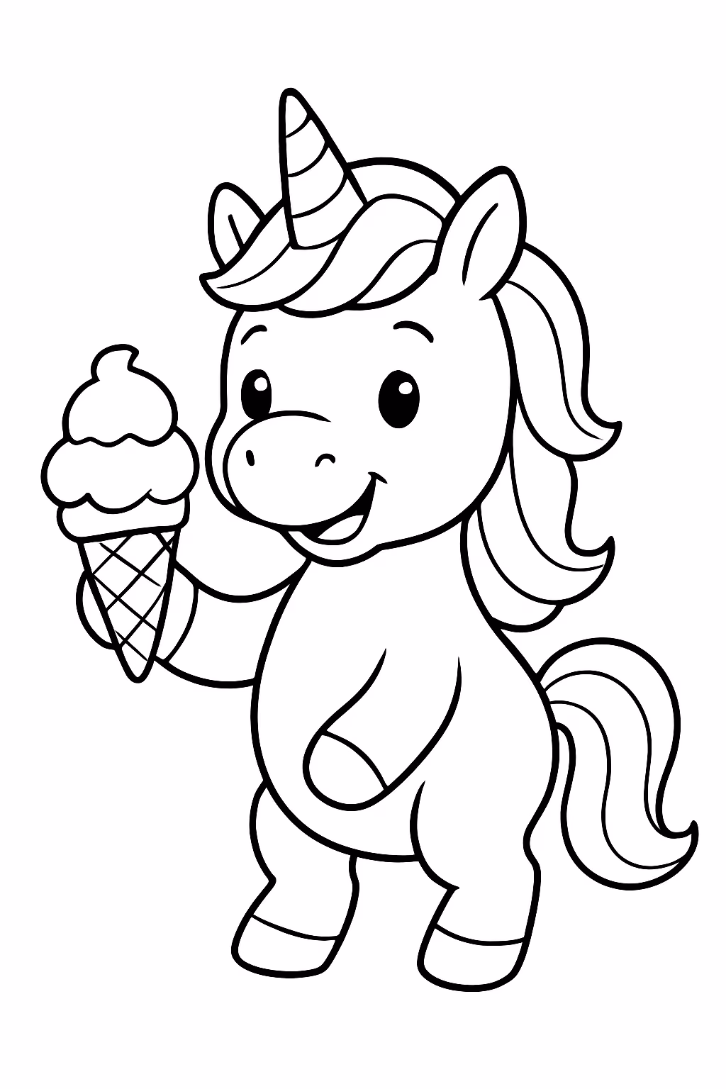 Um unicornio segurando um sorvete para colorir — desenho para imprimir