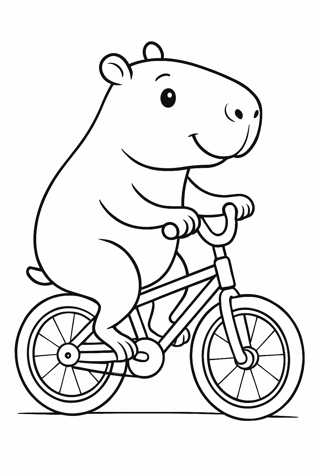 Uma capivara andando de bicicleta para colorir — desenho para imprimir
